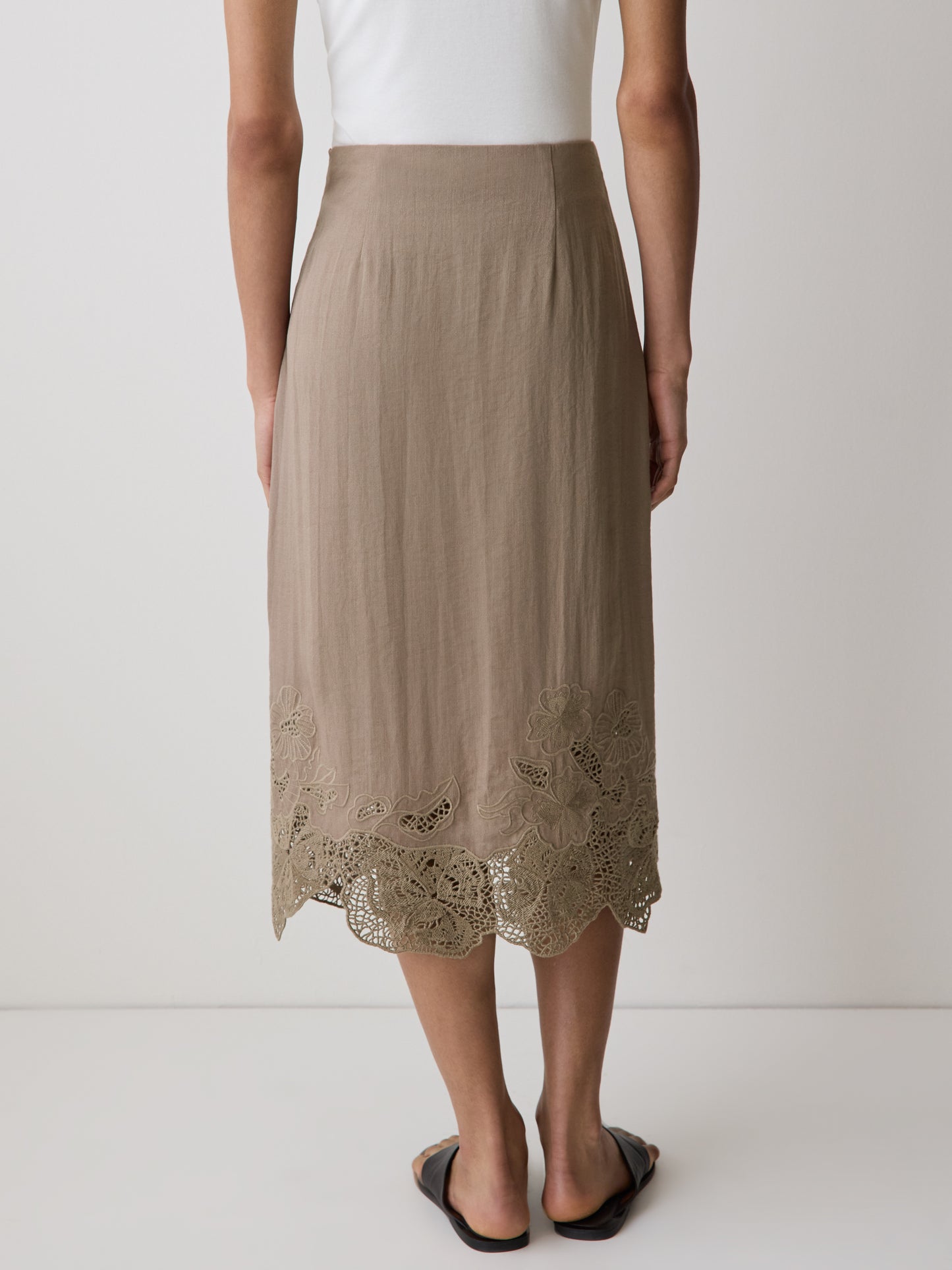 Woven Straight Skirt with Lace Trim