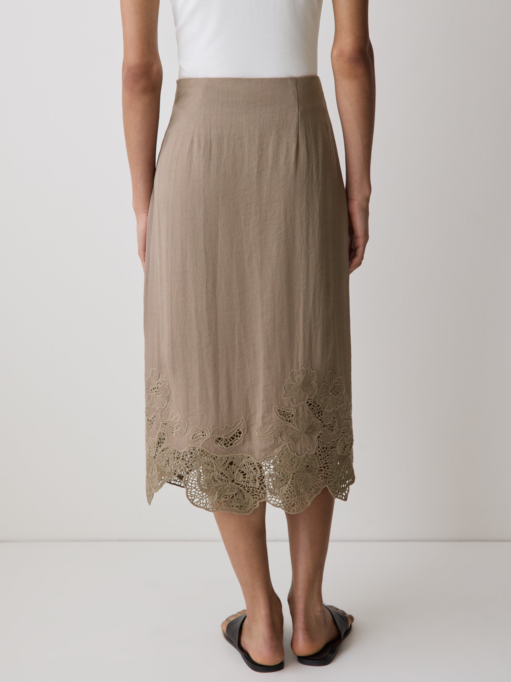 Woven Straight Skirt with Lace Trim