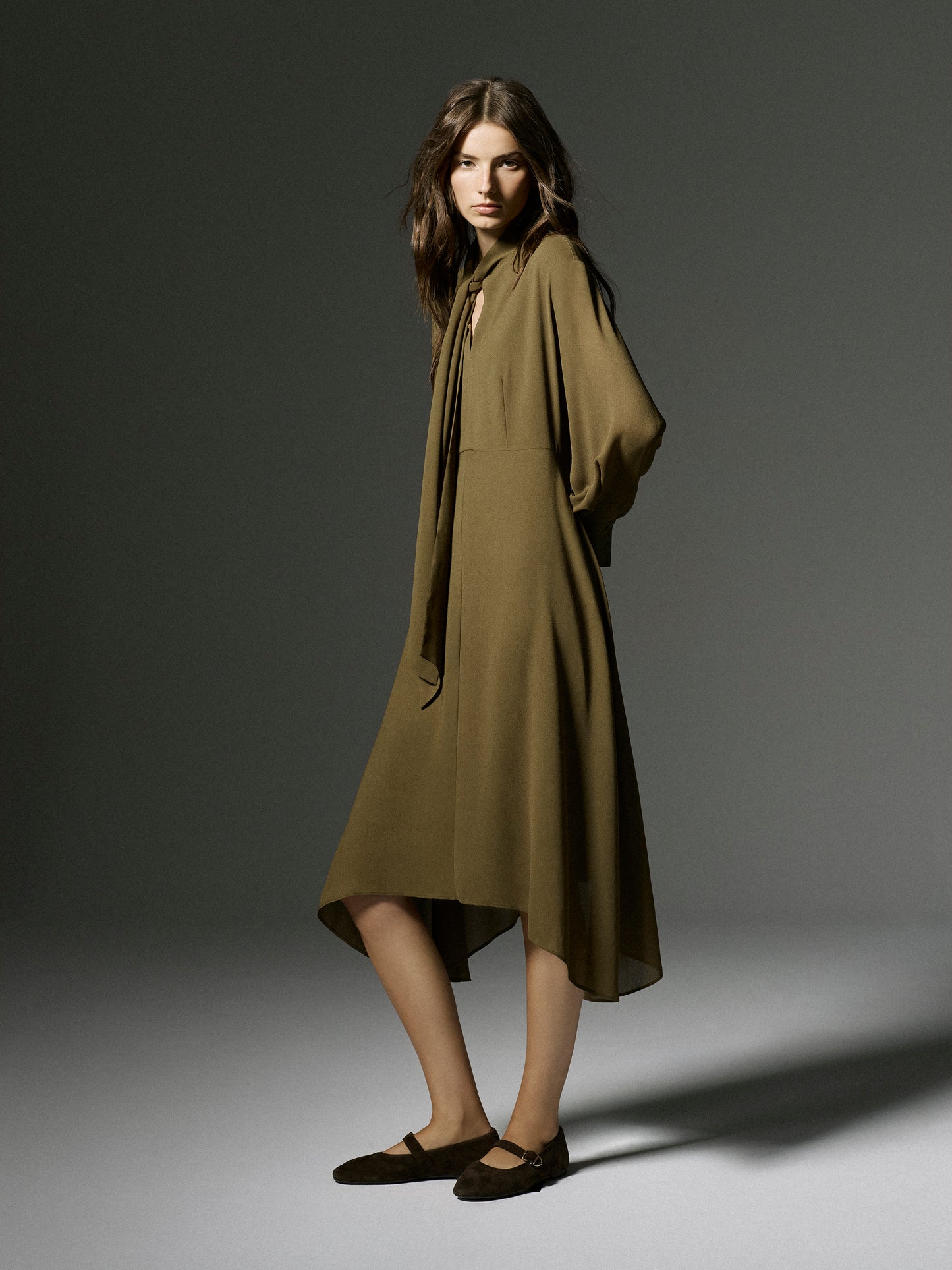 Woven Chiffon Asymmetric Hem Dress