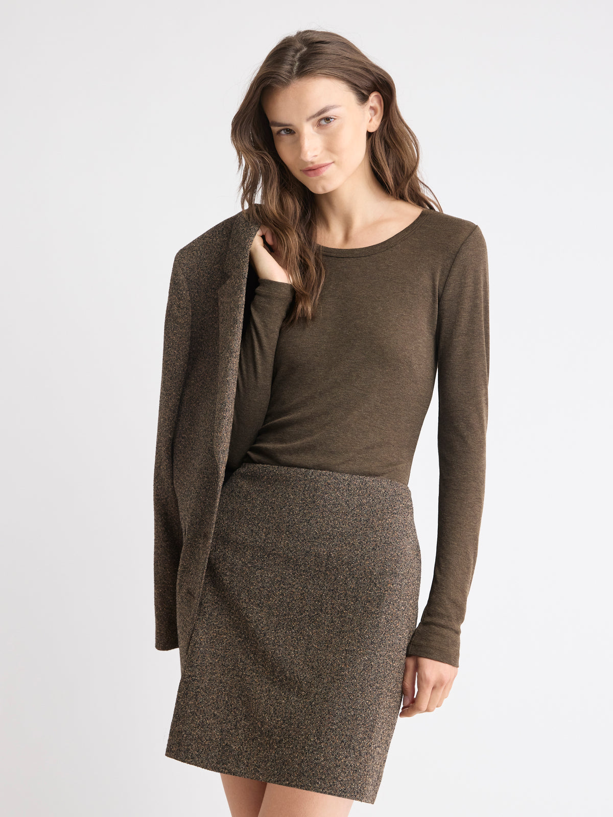 Wool-Blend Scoop-Neck Long-Sleeve Top