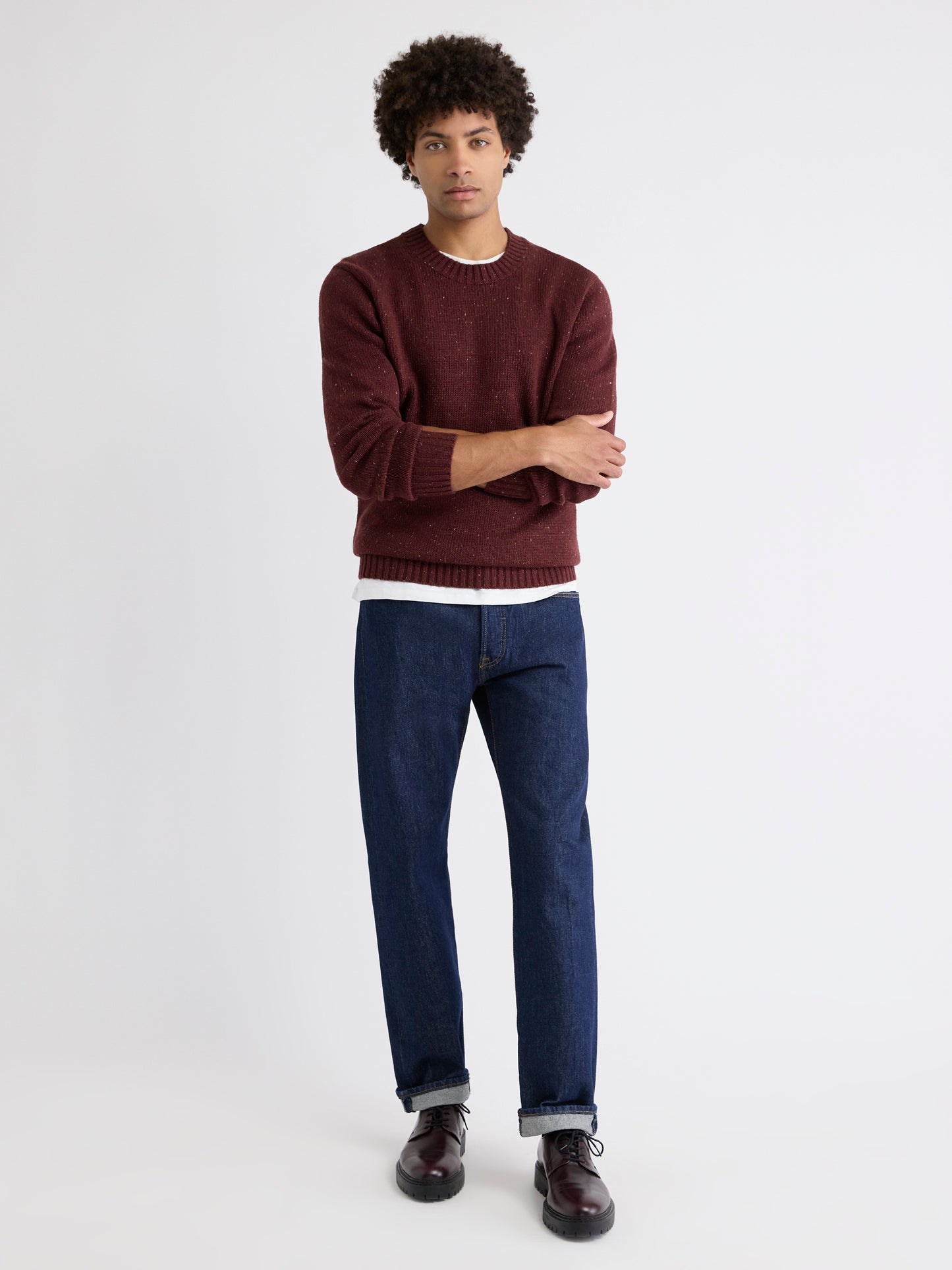 Long-Sleeve Crew-Neck Sweater with Neps