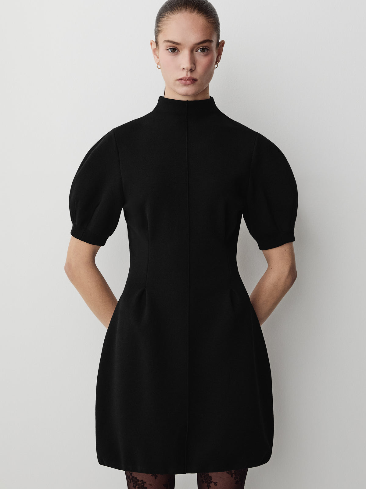 Short-Sleeve Mock-Neck Hourglass Sweater Dress