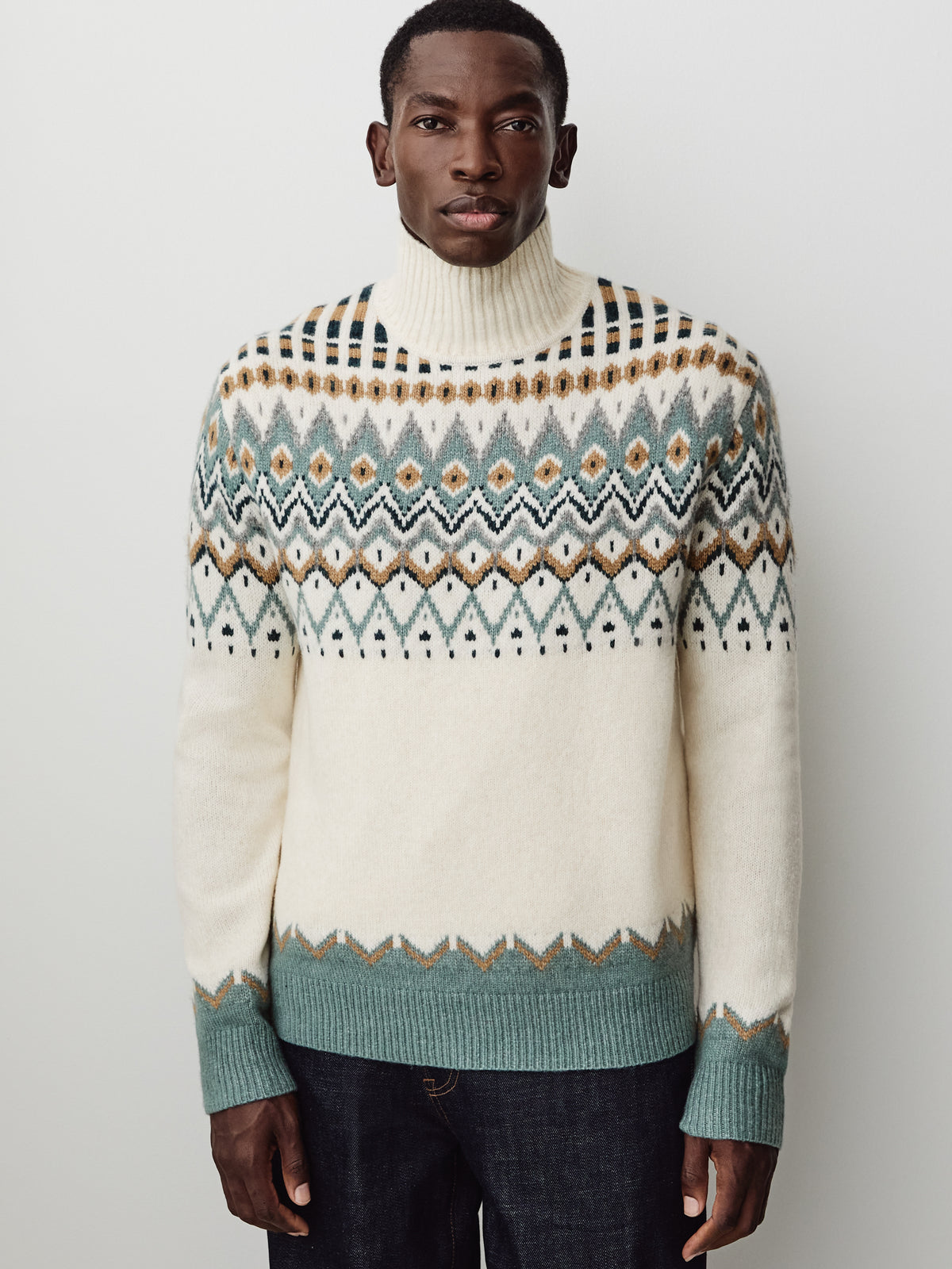 Knit Fairisle High Mock Sweater