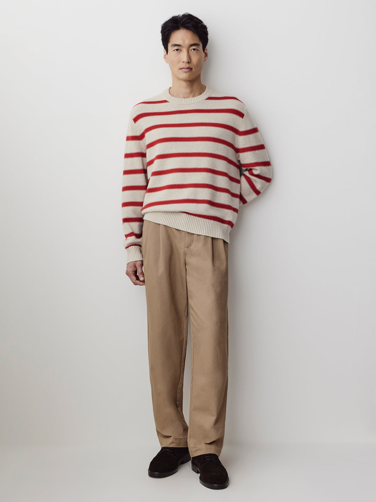 Mens Lambswool Crew Neck Knit Sweater with Stripe