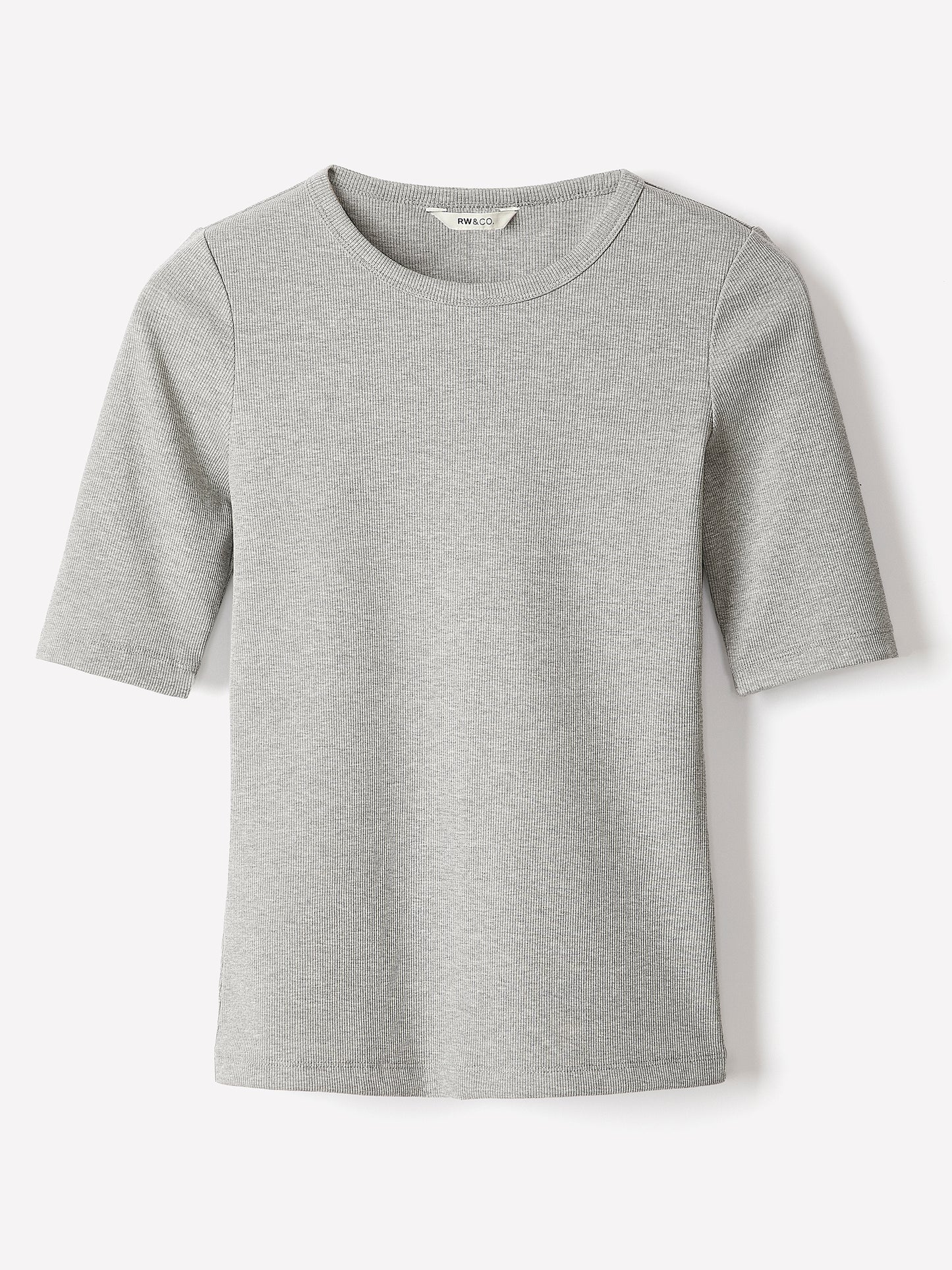 Elbow-Sleeve Crew-Neck Ribbed Tee