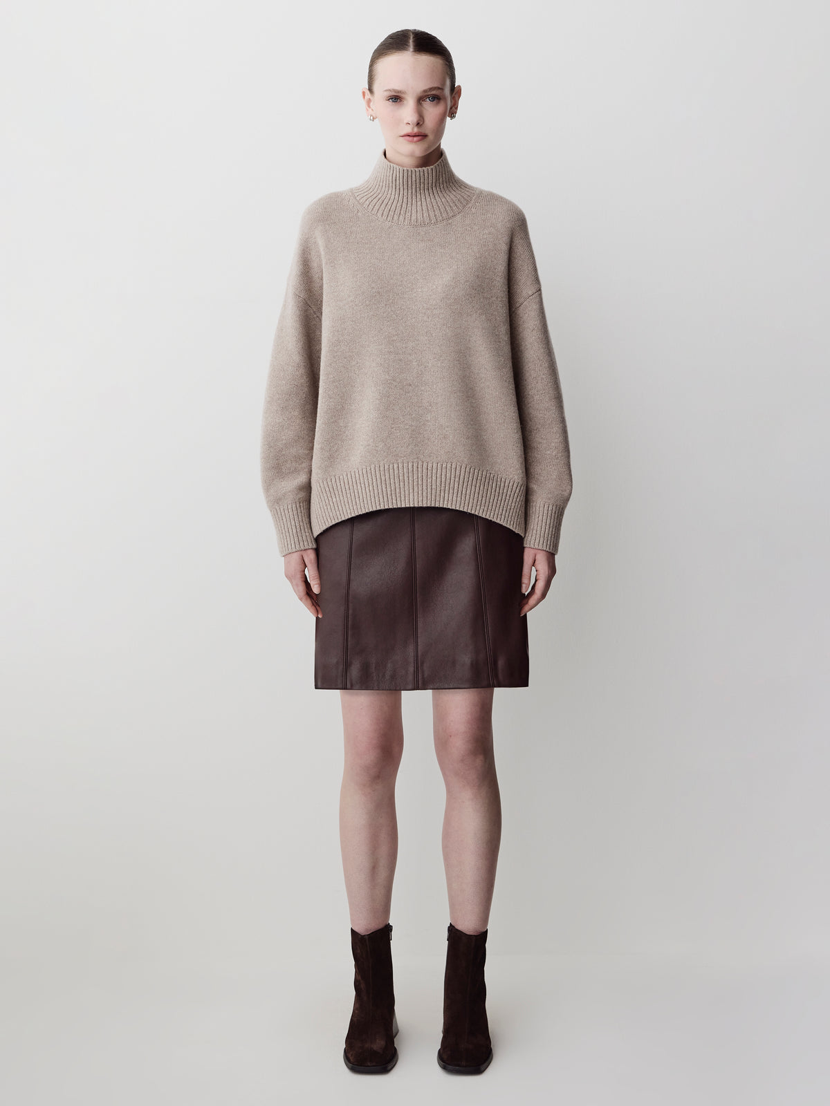Long-Sleeve Mock-Neck Merino-Blend Sweater