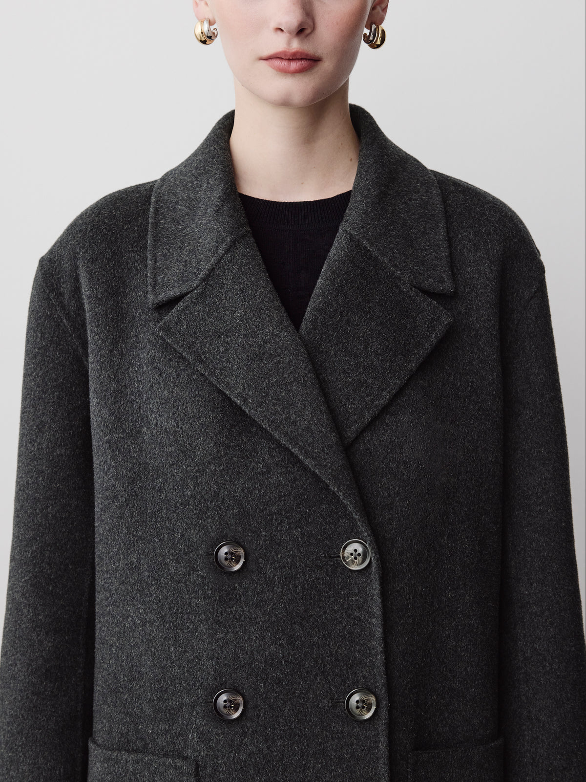 Wool Blend Double-Breasted Coat with Removable Scarf