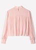 Long-Sleeve Mock-Neck Blouse with Shoulder Pads