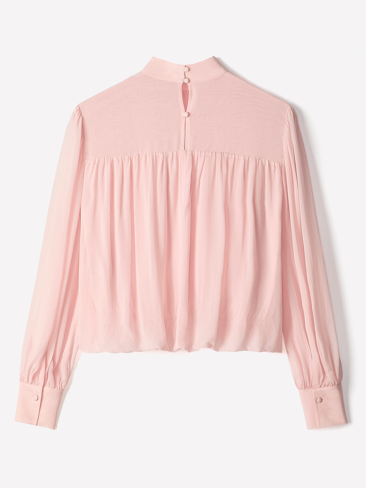 Long-Sleeve Mock-Neck Blouse with Shoulder Pads