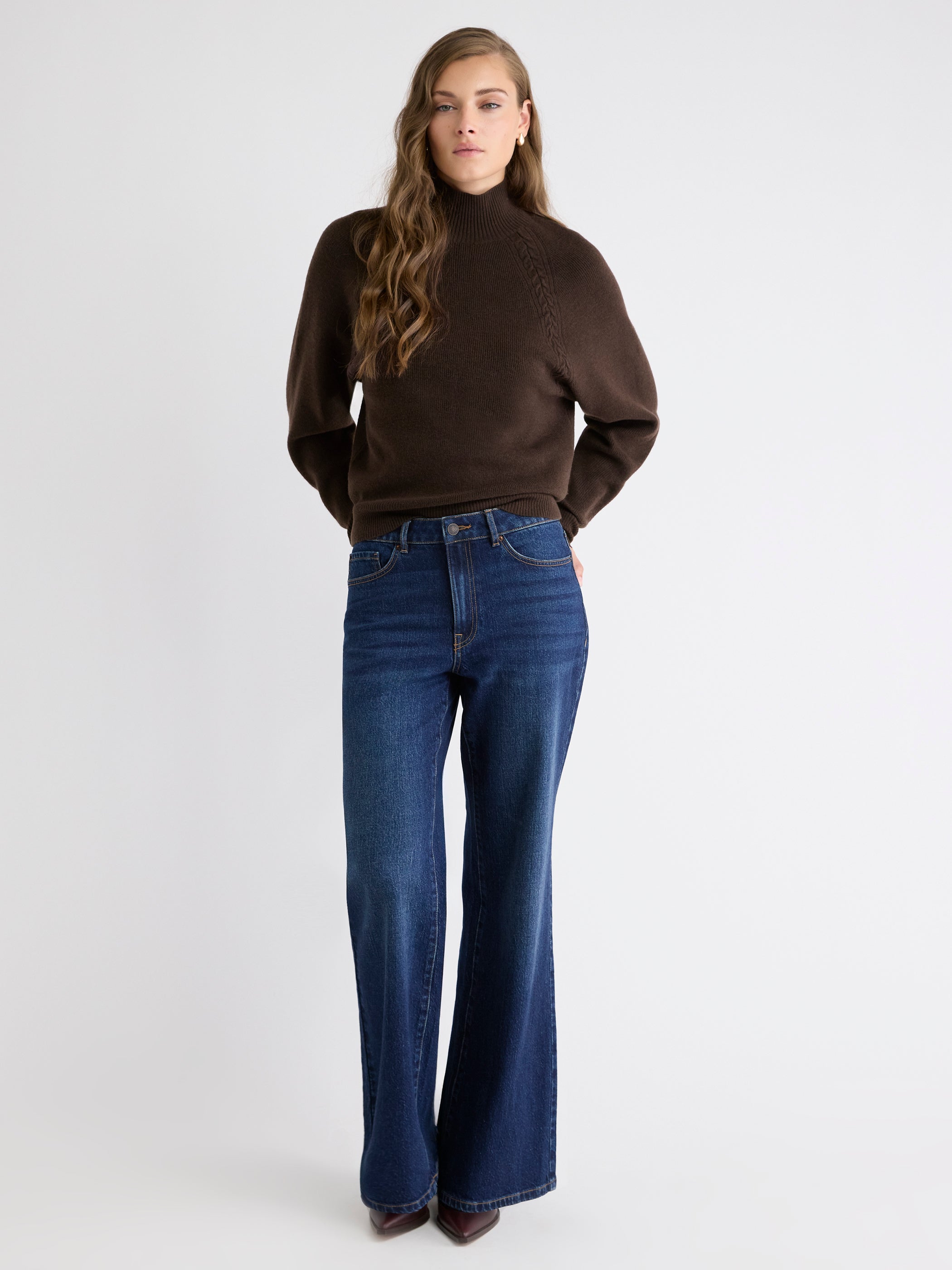 Pull Côtelé à Col Montant et Manches Longues