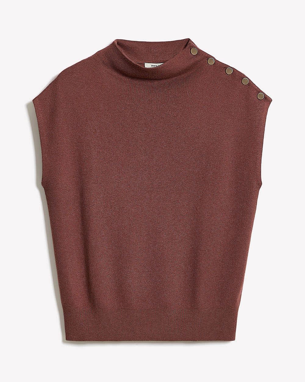 Sleeveless Mock-Neck Sweater with Buttons at Shoulder