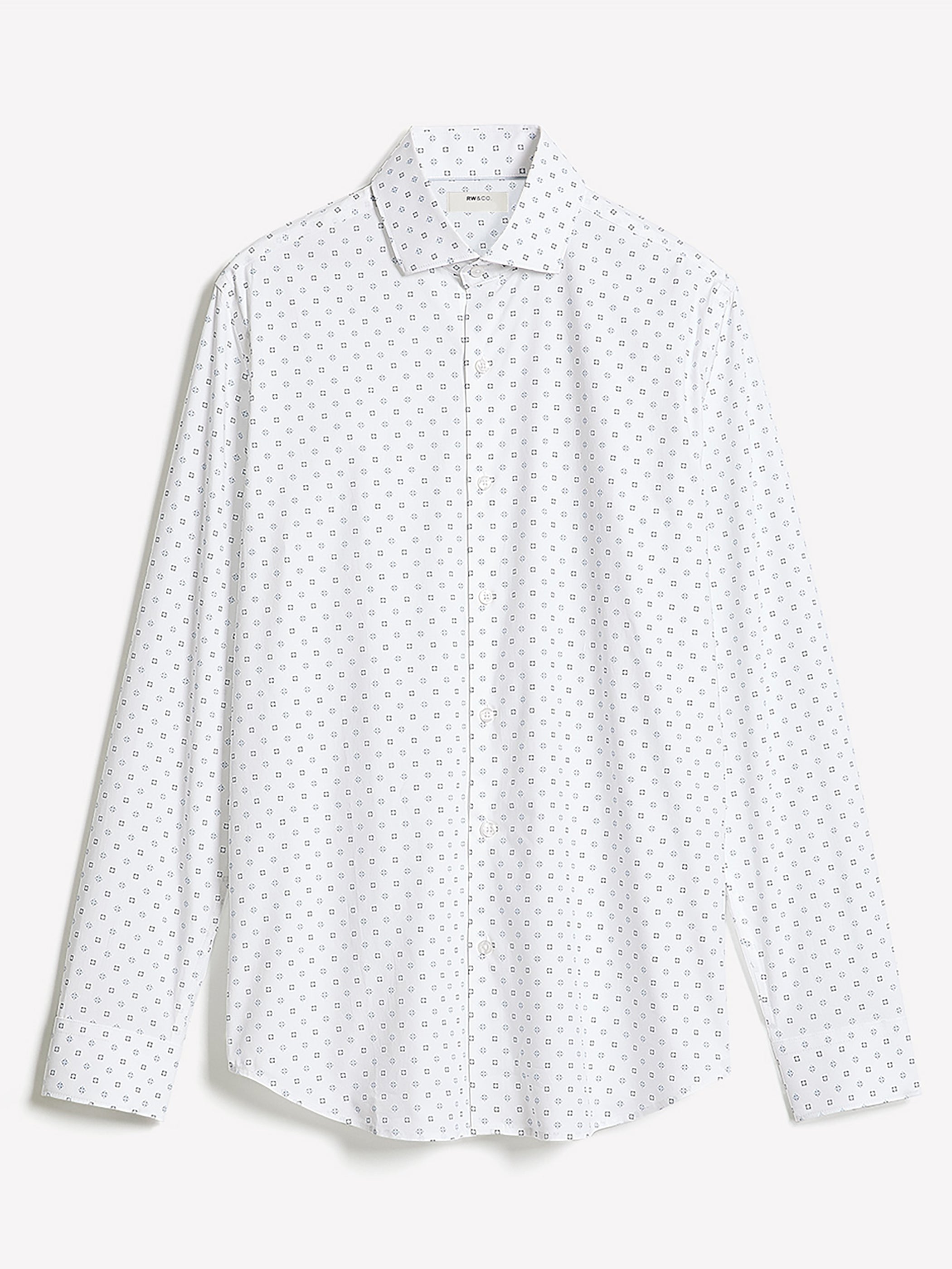 White Tailored-Fit Dress Shirt with Geo Pattern