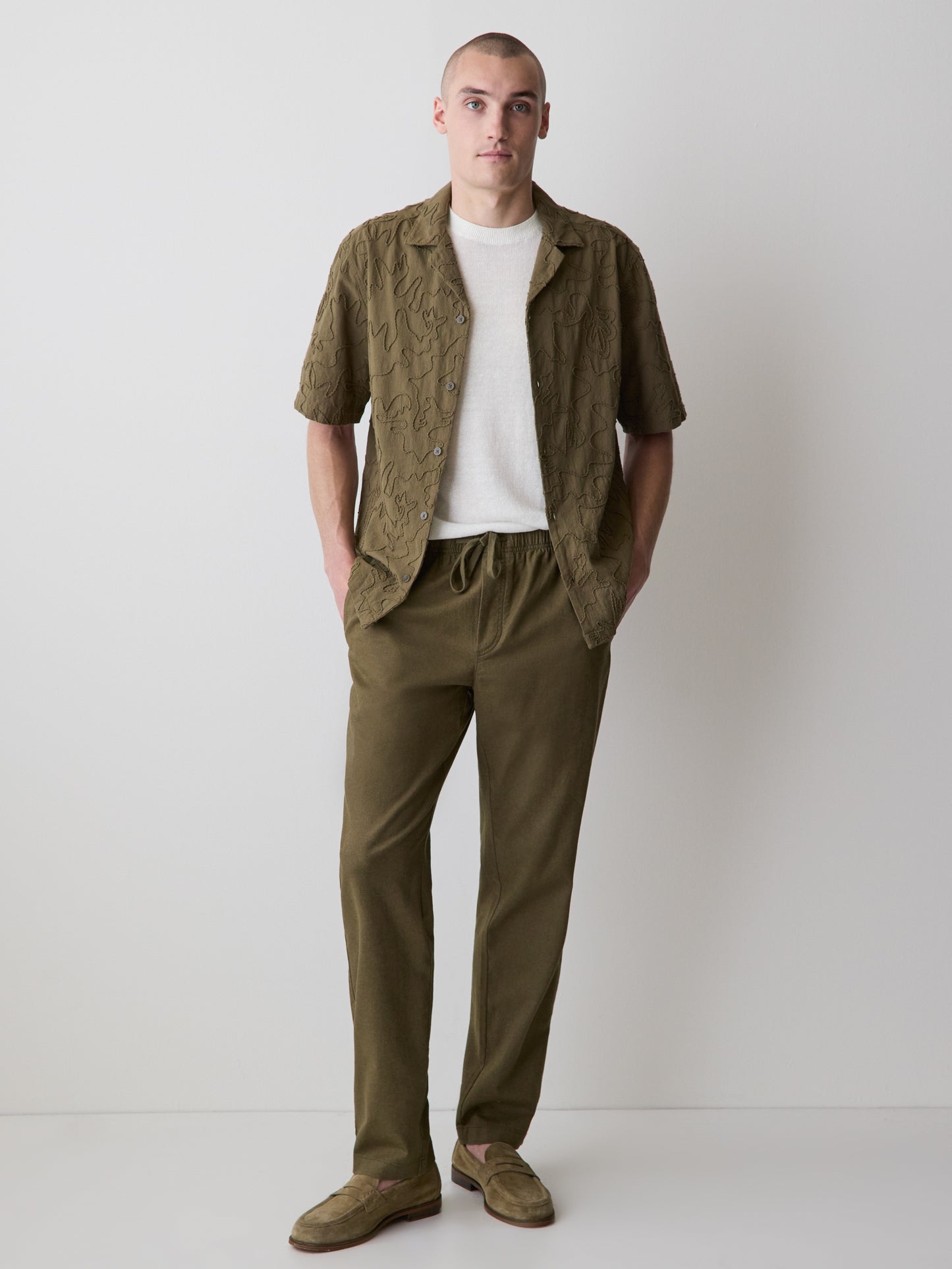 Linen-Blend Pants with Elastic Waistband and Drawstring