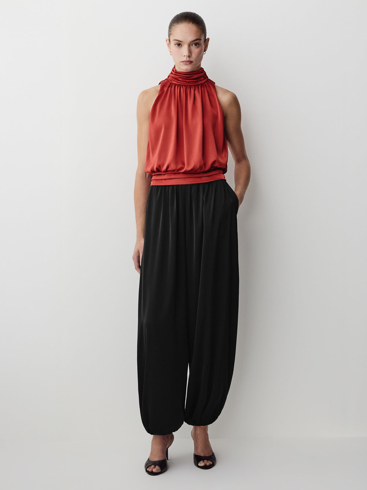 Satin High-Rise Balloon-Leg Pant