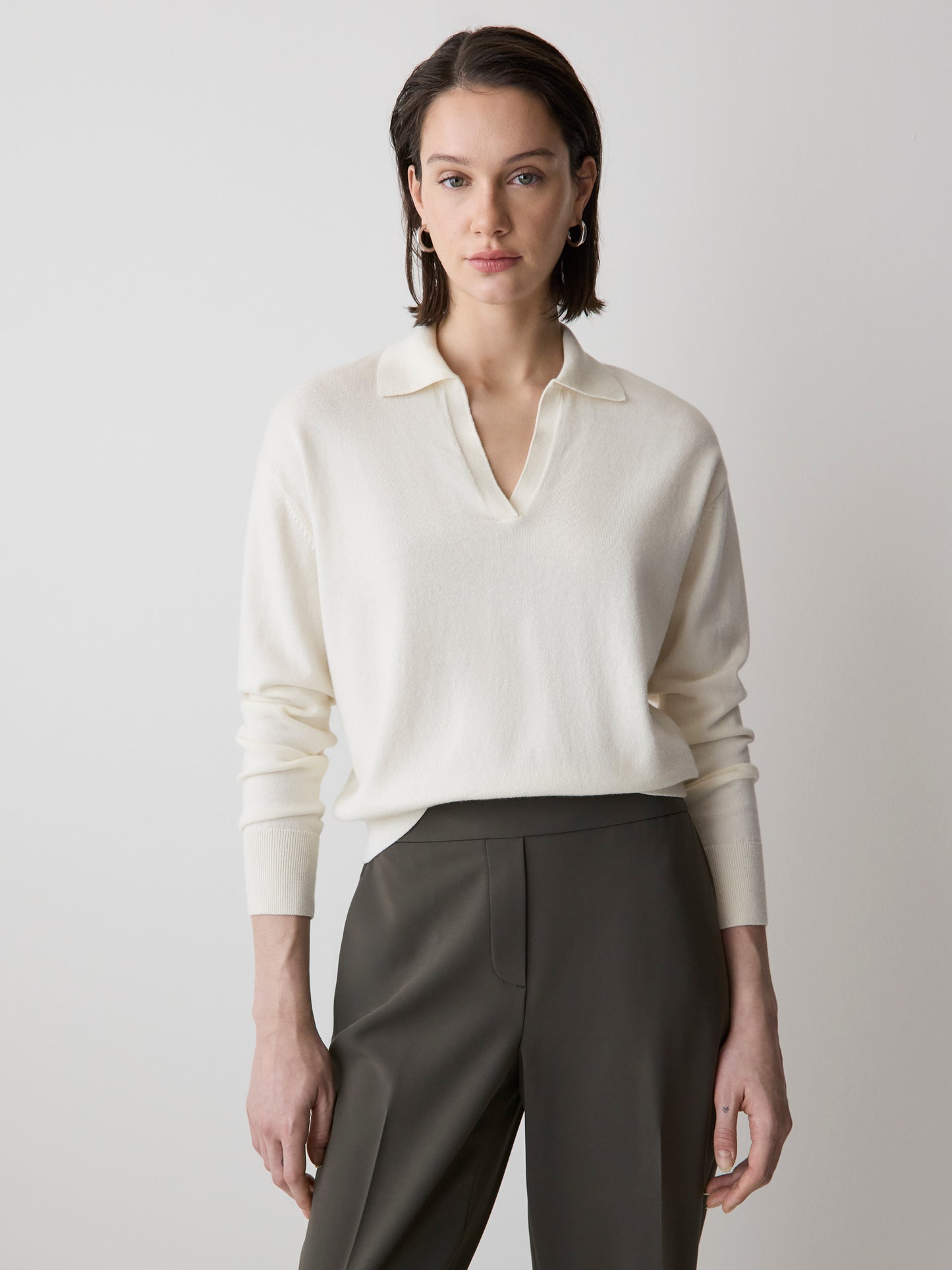 Wool-Blend Long-Sleeve Polo Sweater