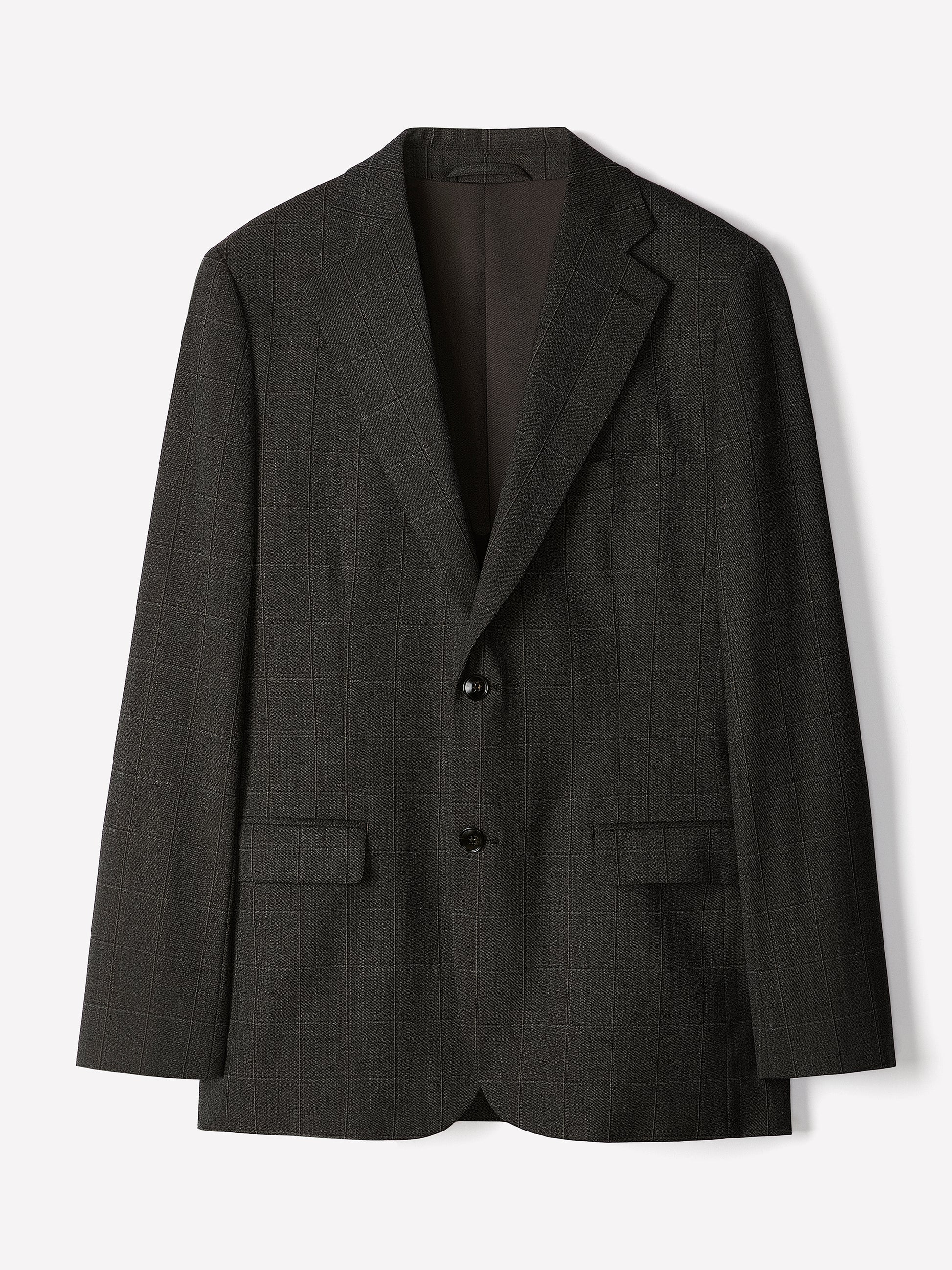 Slim Fit Wool Blend Charcoal Check Blazer