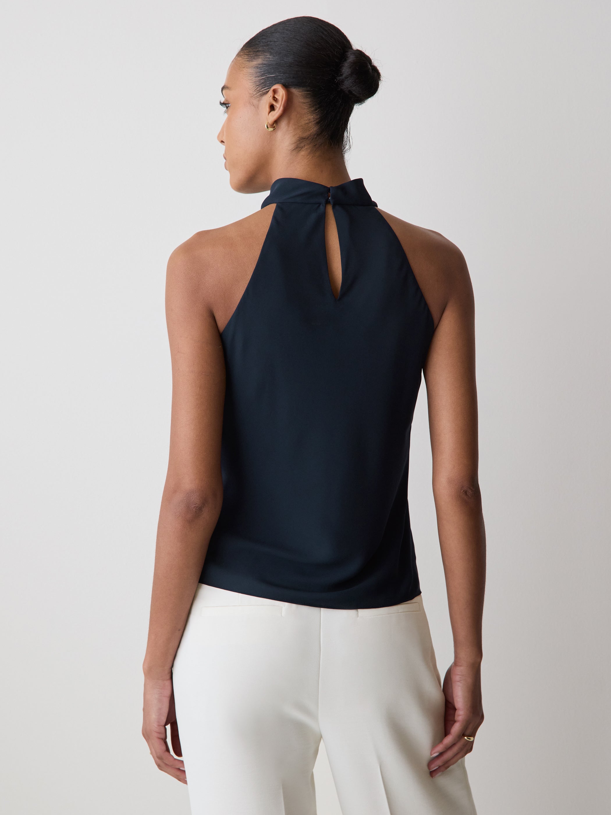Woven Silky Crepe Halter Blouse