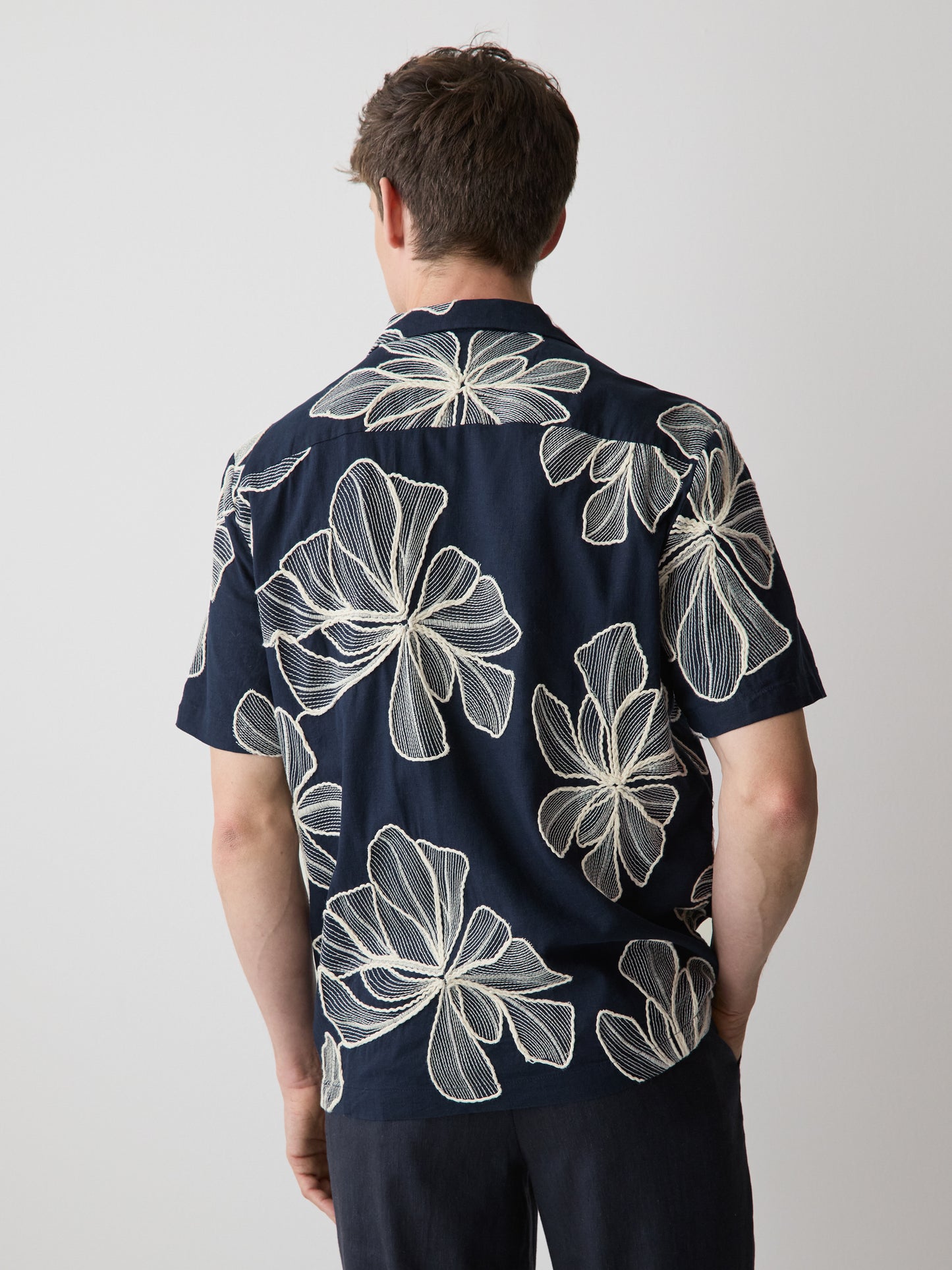 Short-Sleeve Camp-Collar Shirt with Embroidered Details