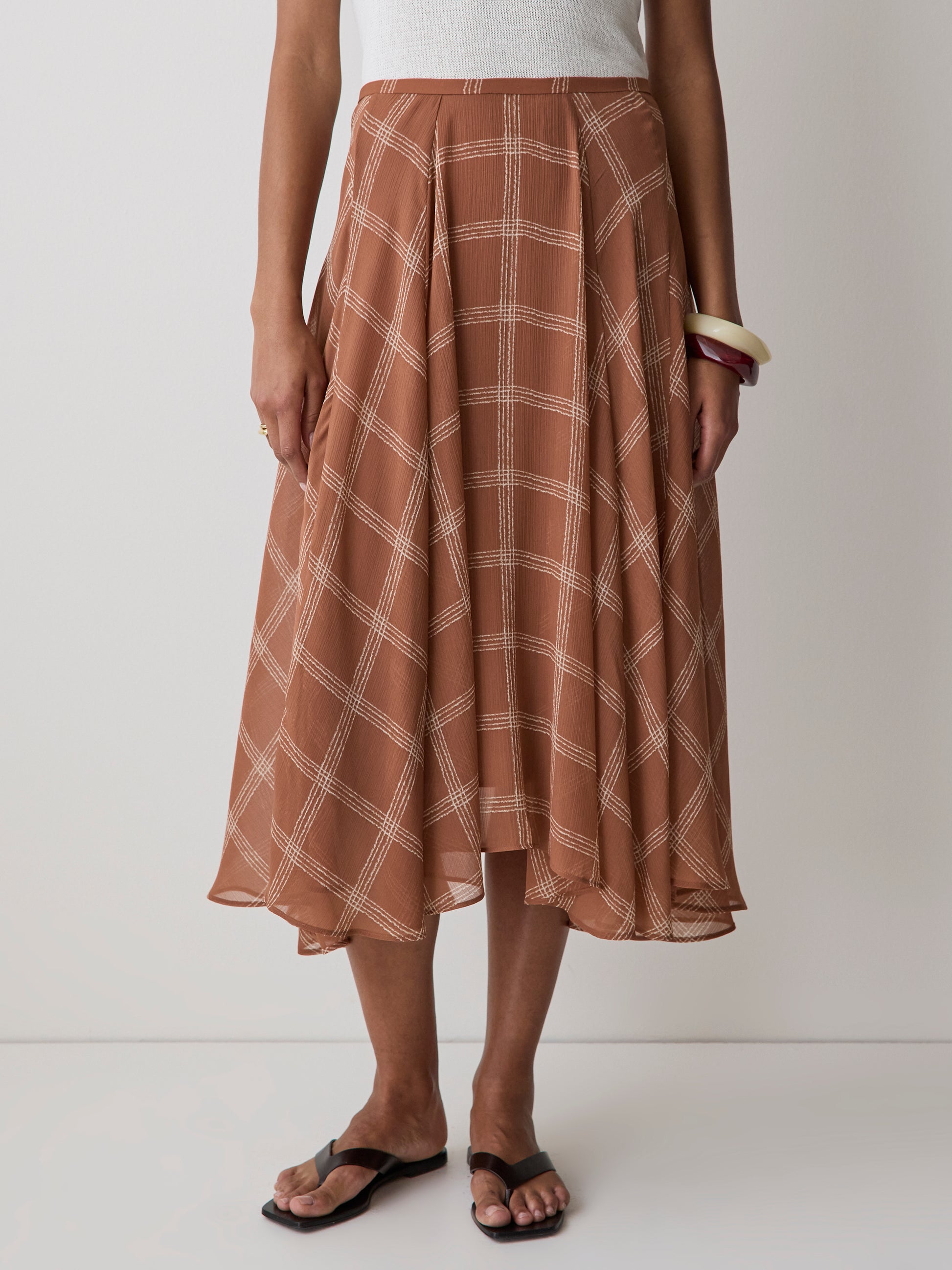 Woven Flare Midi Skirt Lyocell Panel