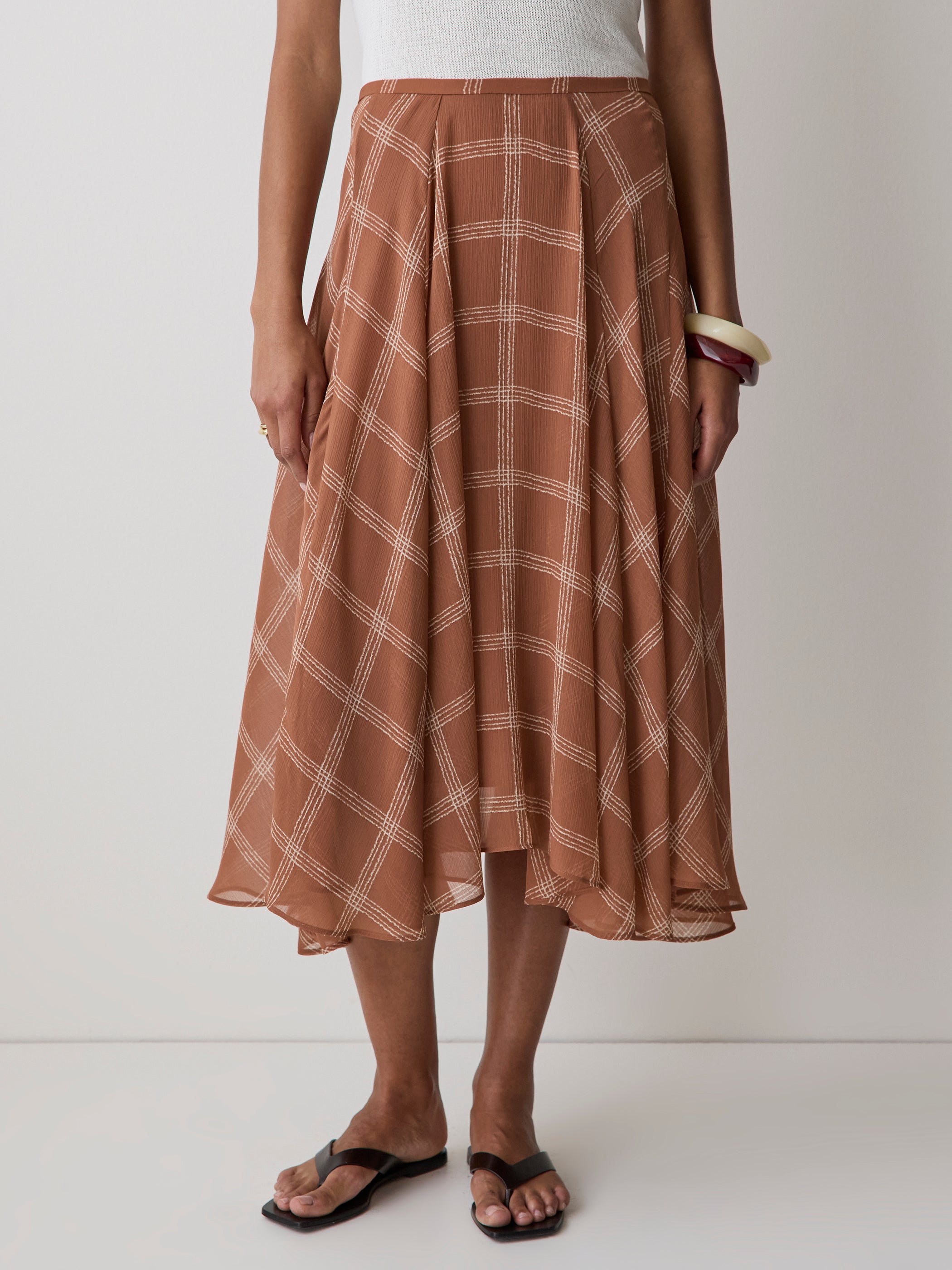 Woven Flare Midi Skirt Lyocell Panel