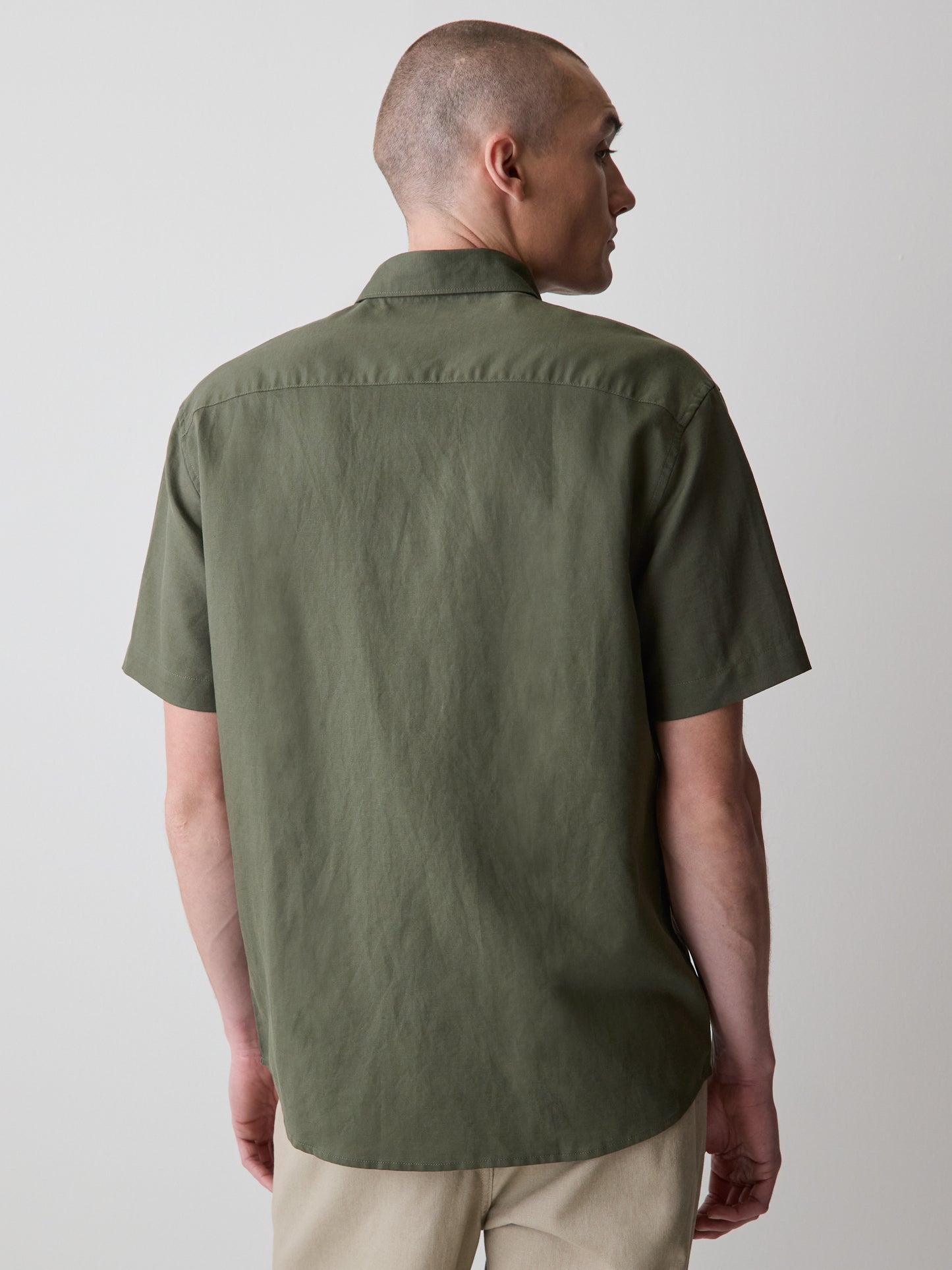 Mens Woven Linen Blend Shirt Regular Fit Short Sleeve