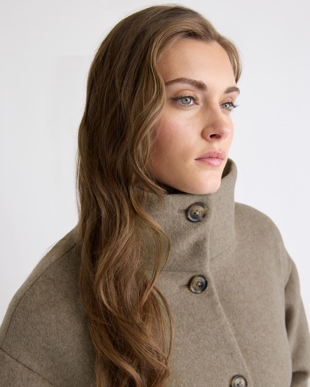 Wool-Blend Funnel-Neck Long Winter Coat