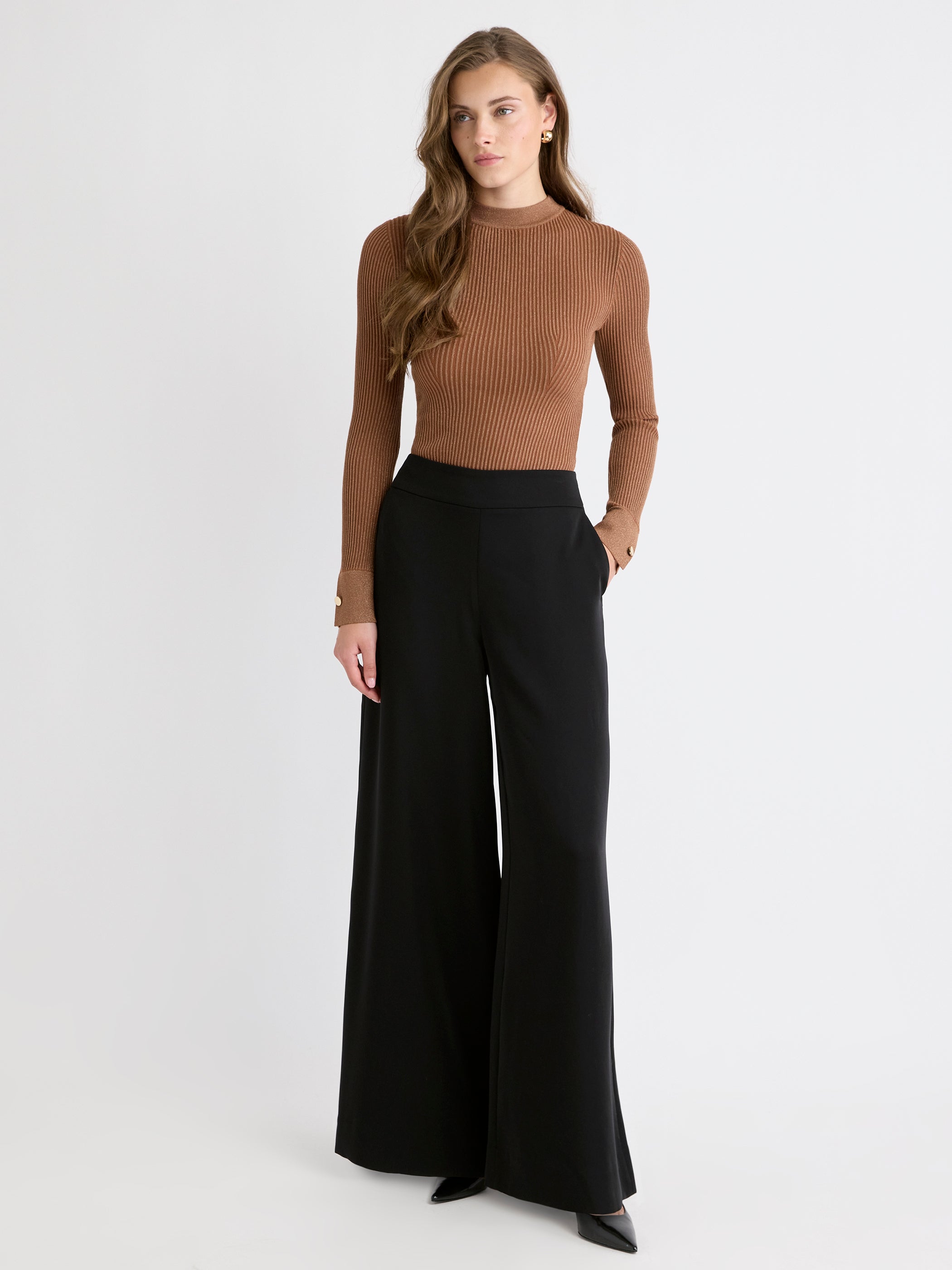 Pantalon Palazzo à Taille Haute en Satin