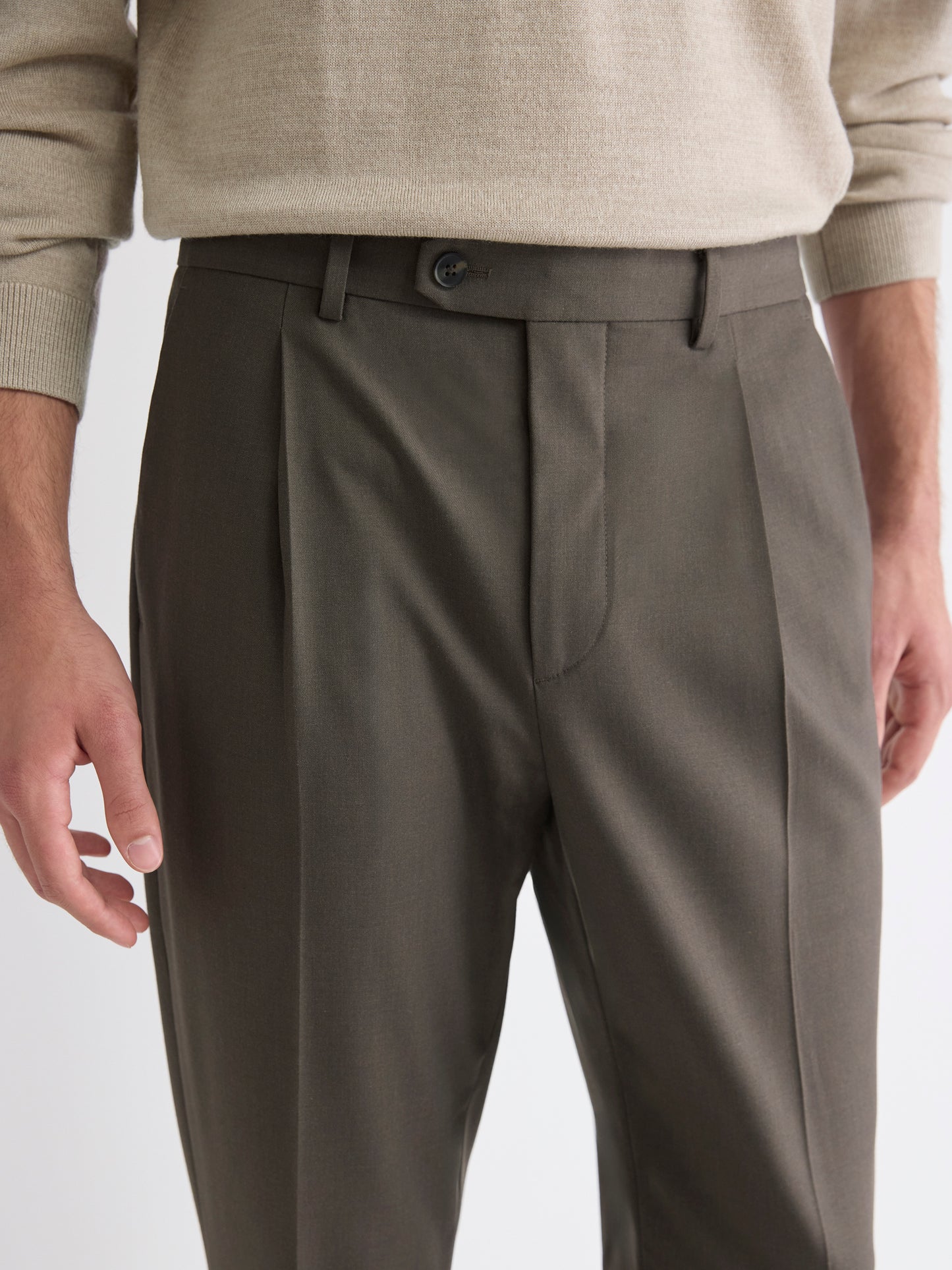 Wool-Blend Tapered-Leg Pleated Dress Pant