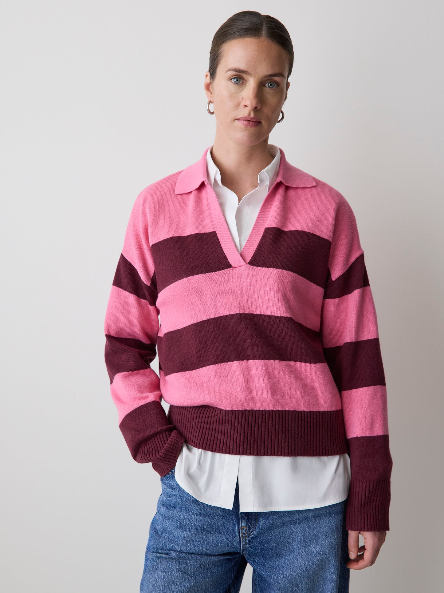 Cotton-Merino-Blend V-Neck Rugby Polo Sweater