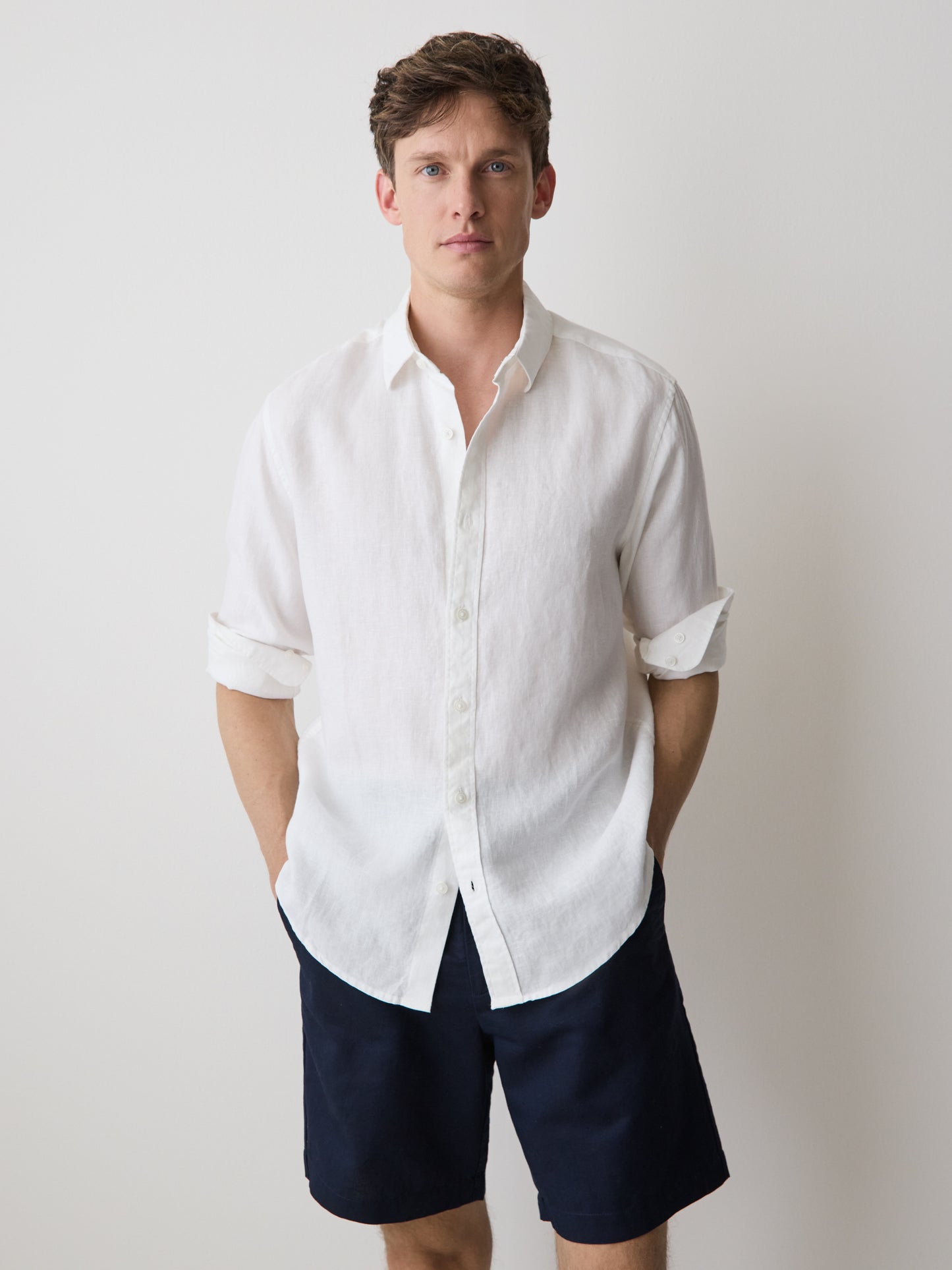 Mens Linen Woven Tailored Collar Shirt