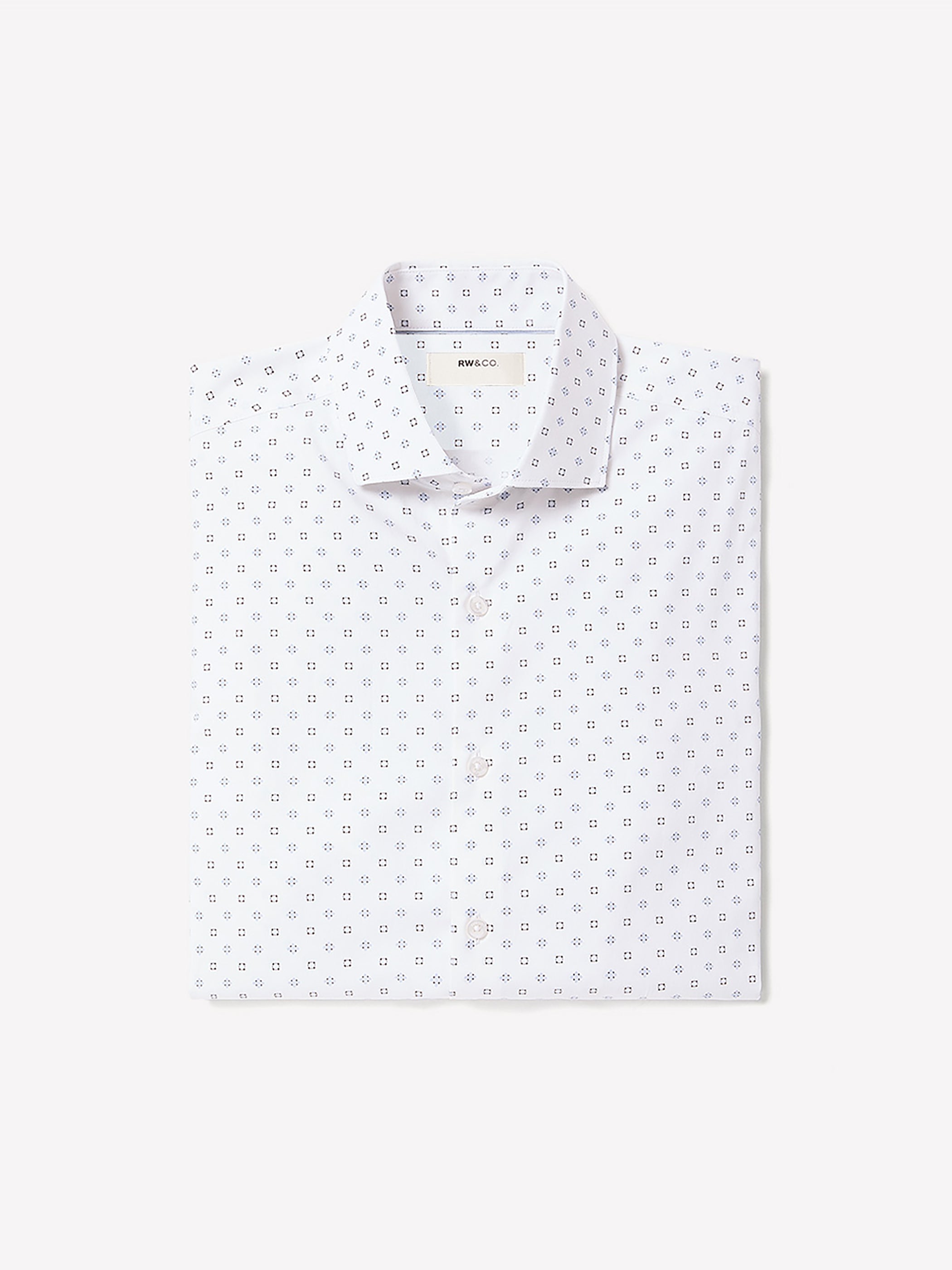 White Tailored-Fit Dress Shirt with Geo Pattern