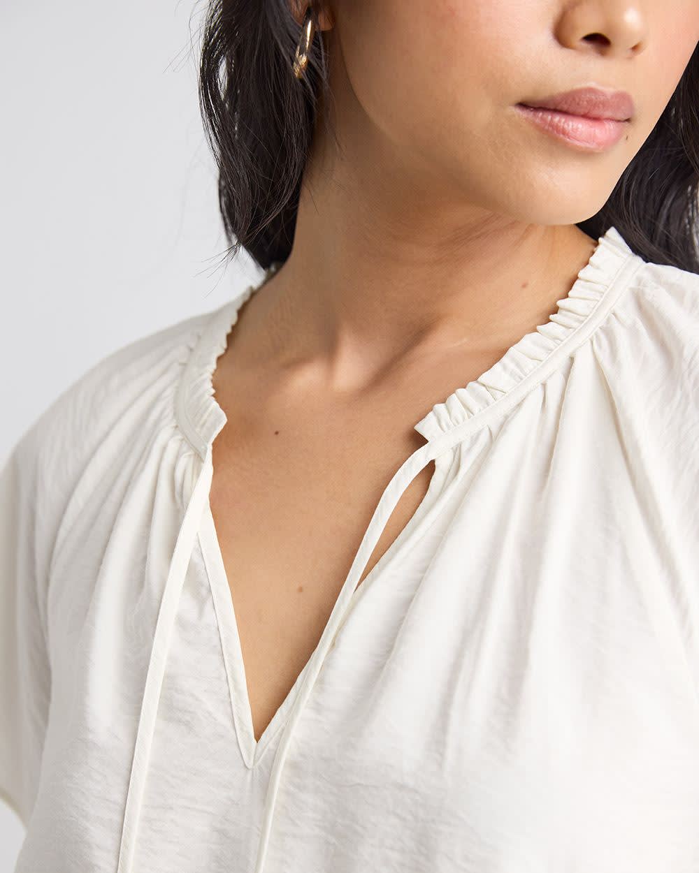 Split-Neck Blouse with Short Flutter Sleeves