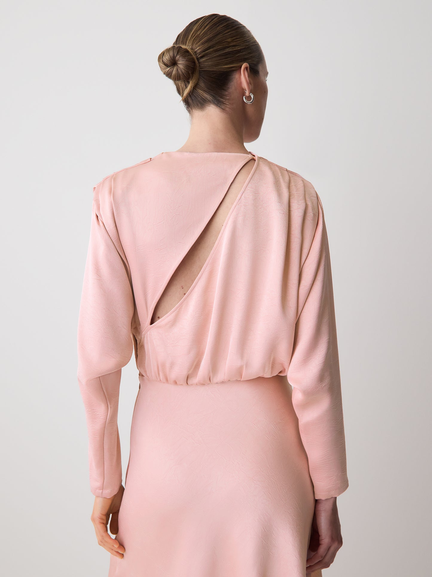 Satin Long-Sleeve Draped Midi Dress