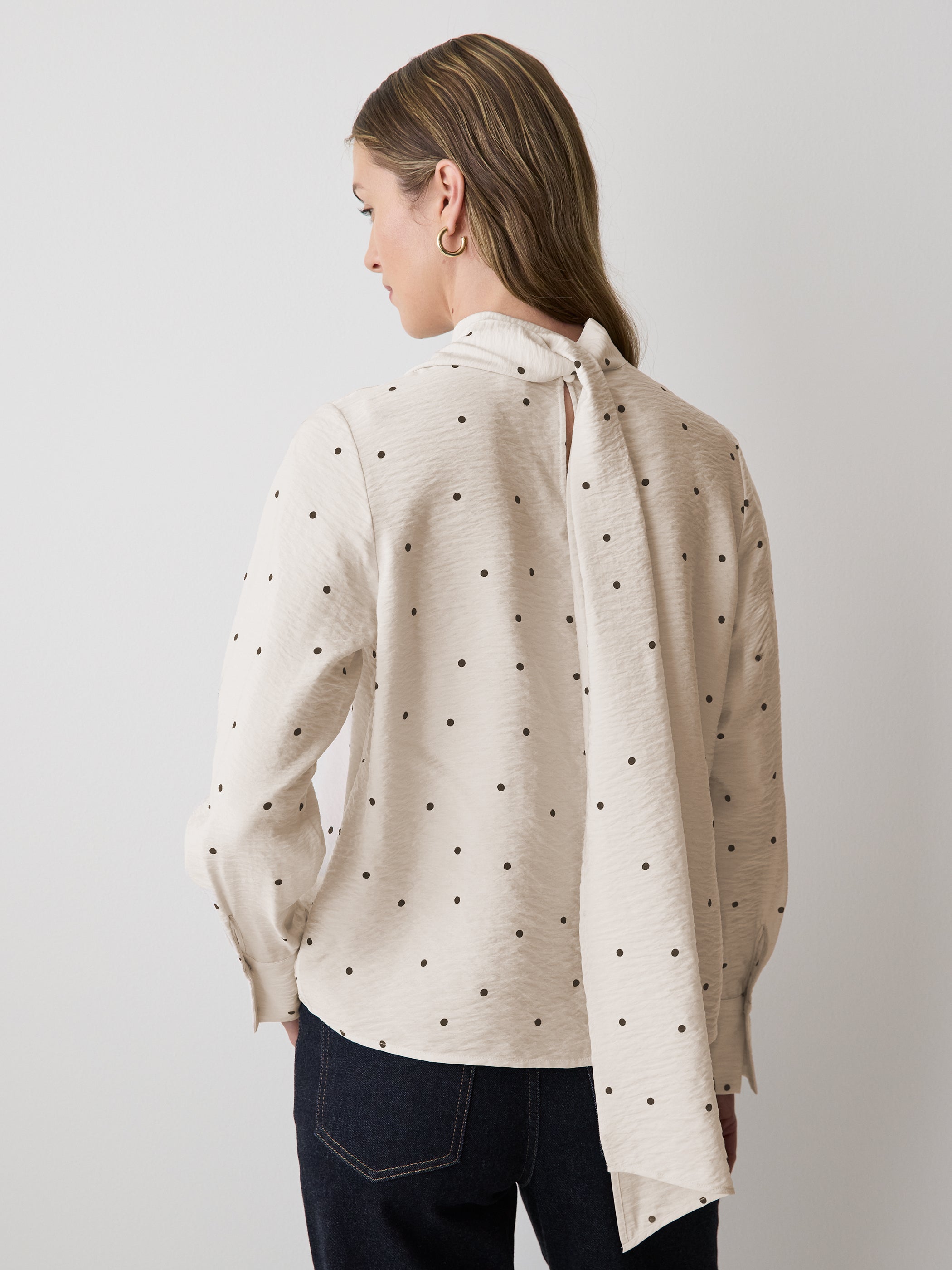 Blouse Popover à Manches Longues avec Encolure à Foulard