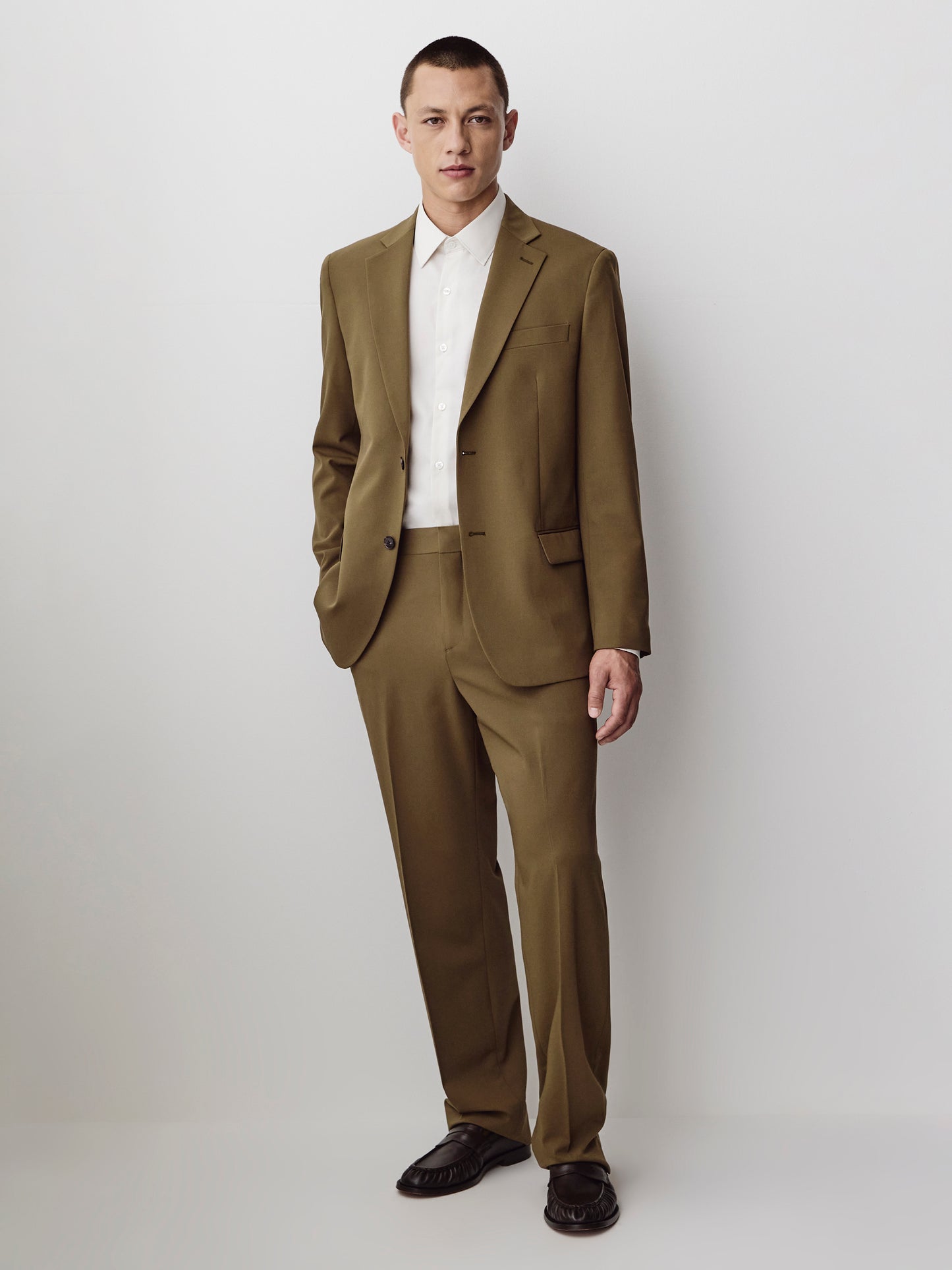 Mens Straight Fit Wool Blend Pant Burnt Moss
