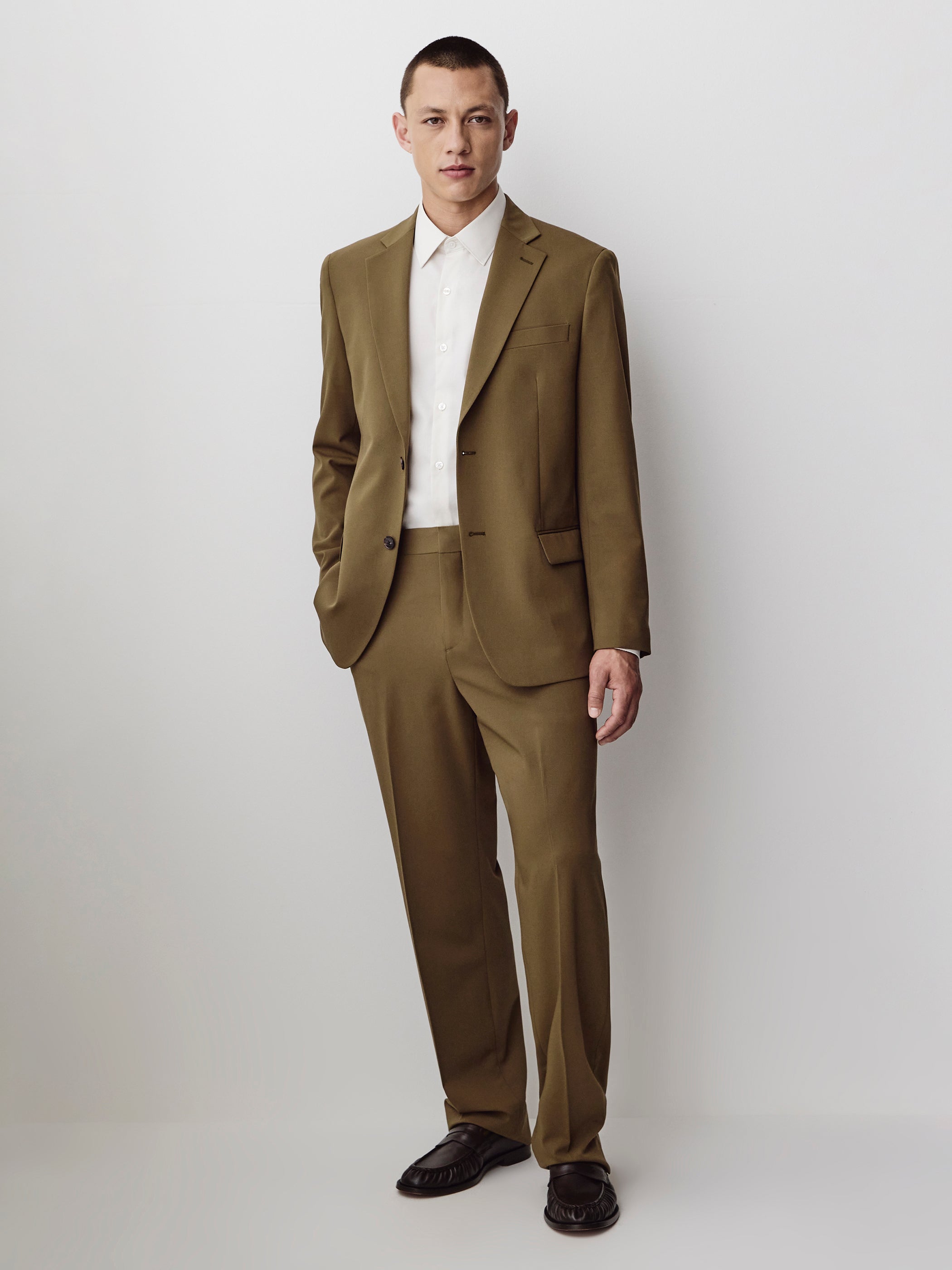 Mens Straight Fit Wool Blend Pant Burnt Moss