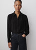 Silky Crepe Long-Sleeve Buttoned-Down Blouse