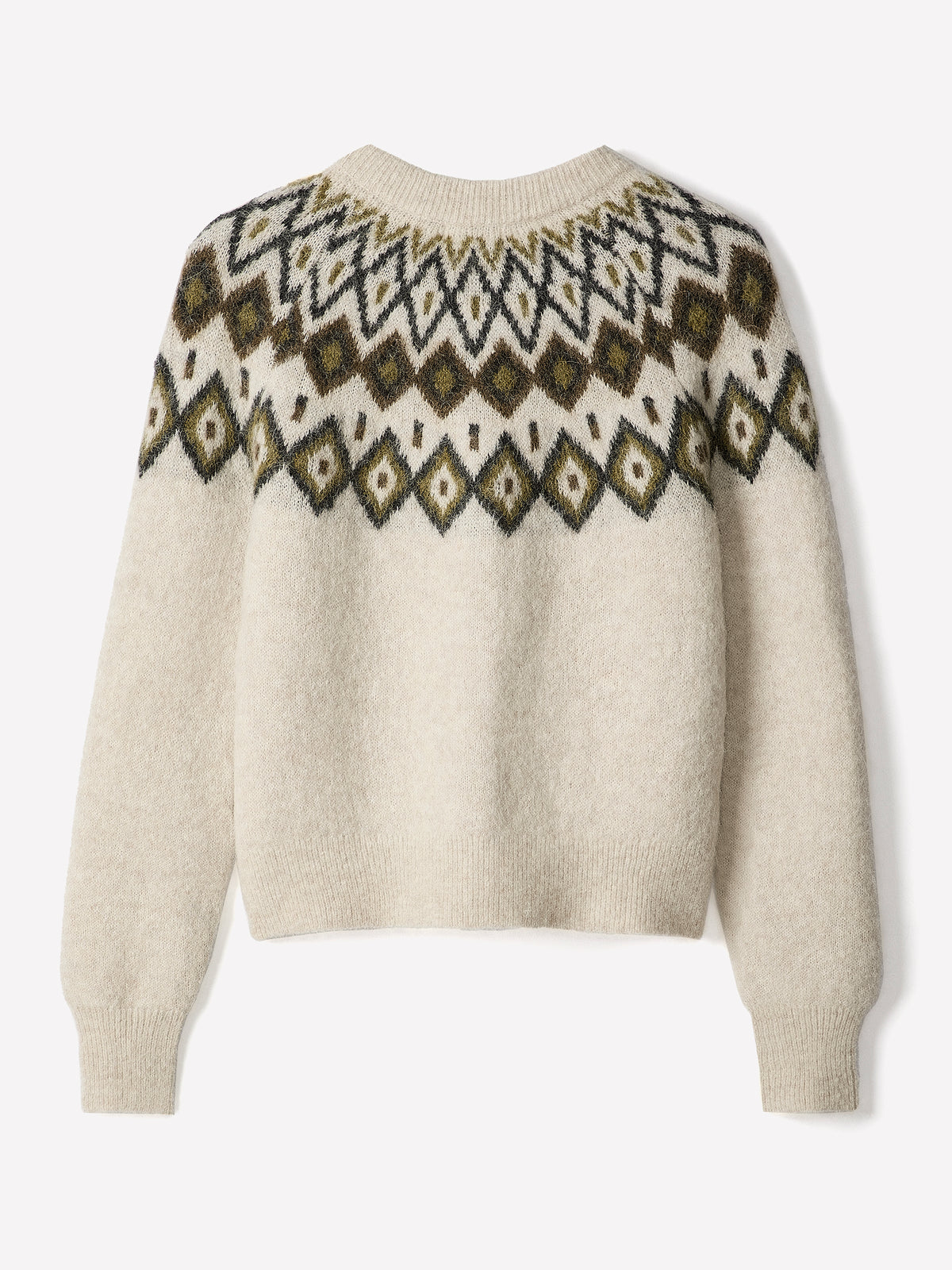 Wool-Blend Long-Sleeve Cardigan with Fair Isle Pattern