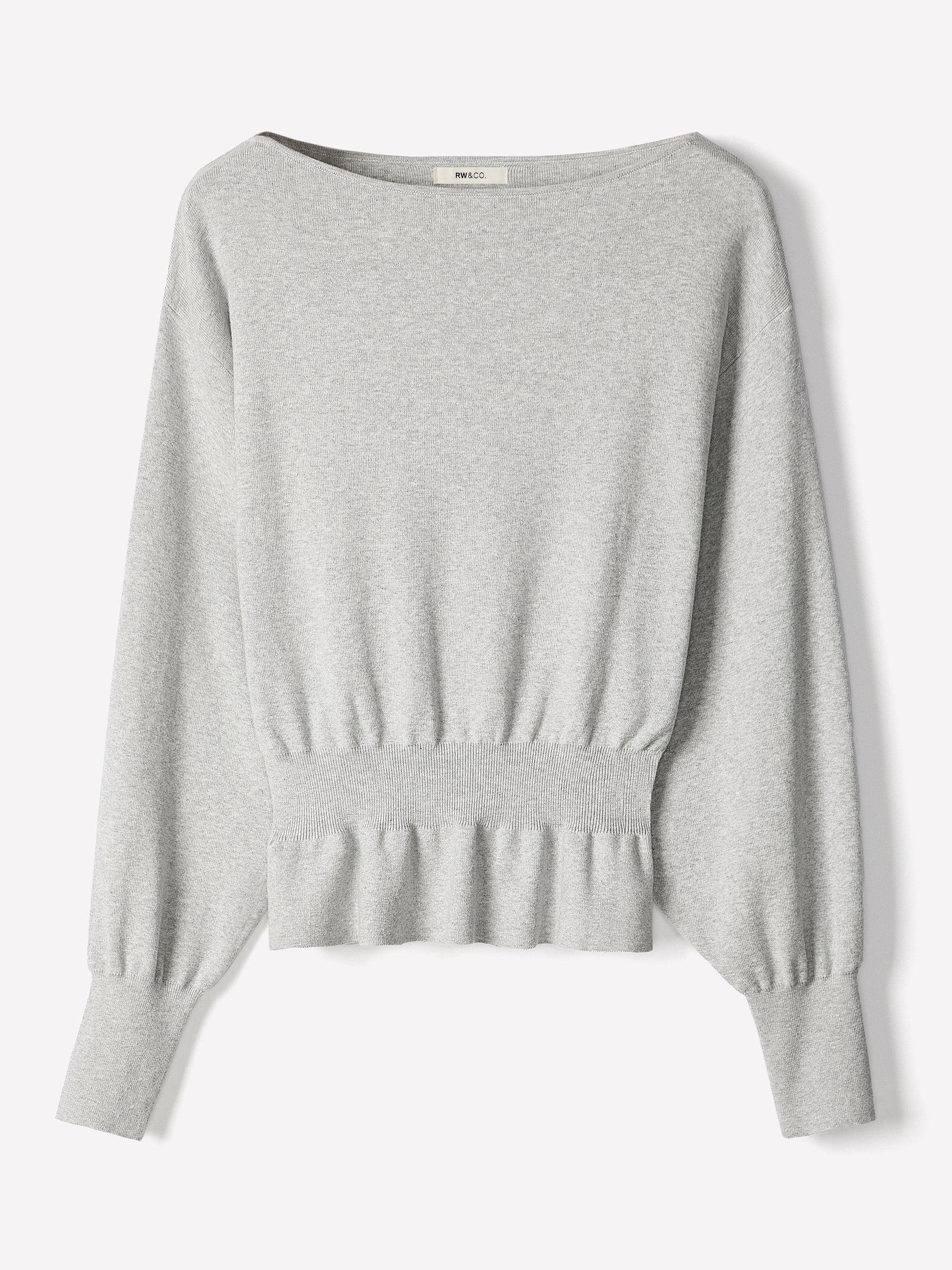 Ladies Knit Sweater Cinched Waist Boat Neck Cotton Blend