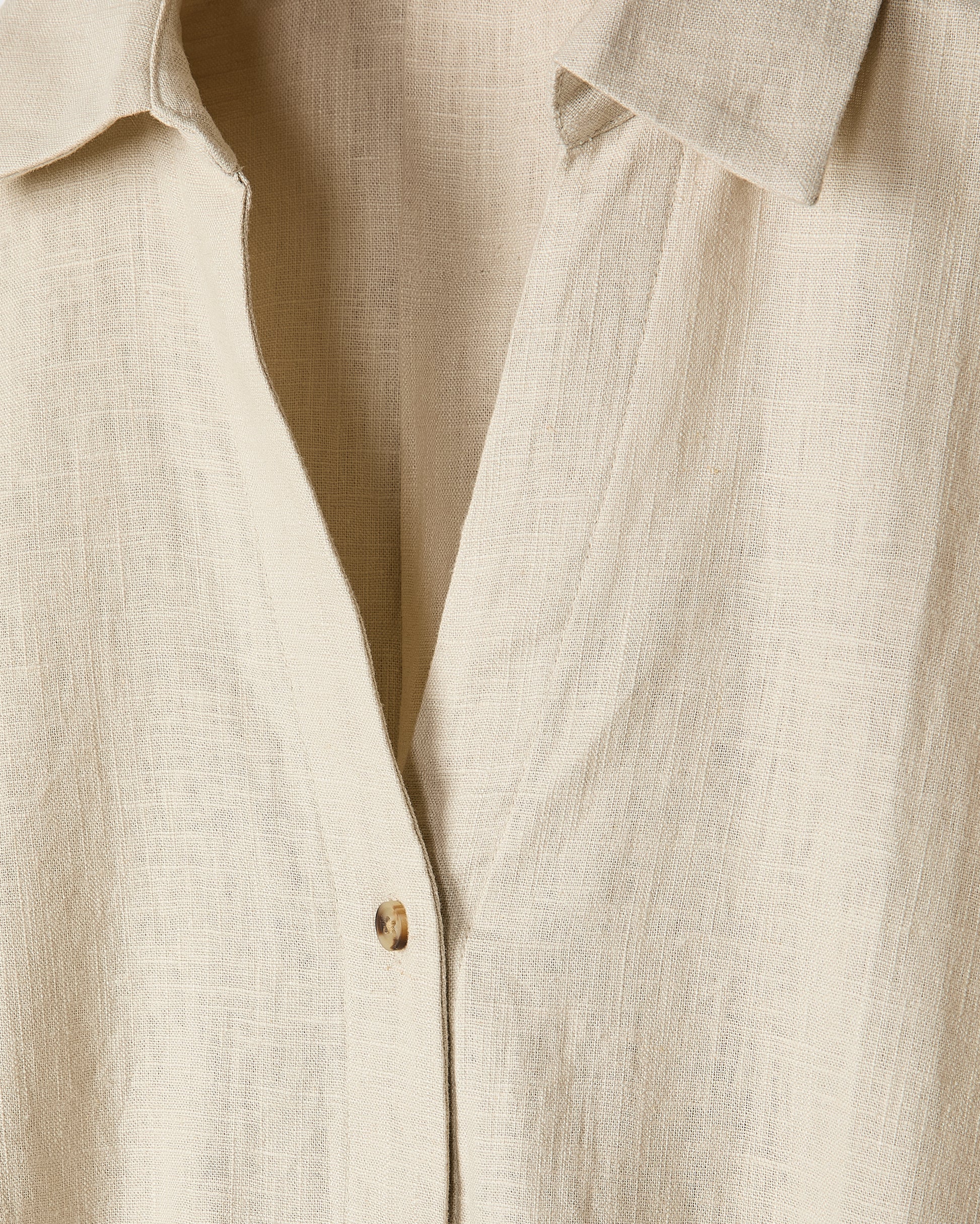 Linen-Blend Short-Sleeve Blouse with Shirt Collar