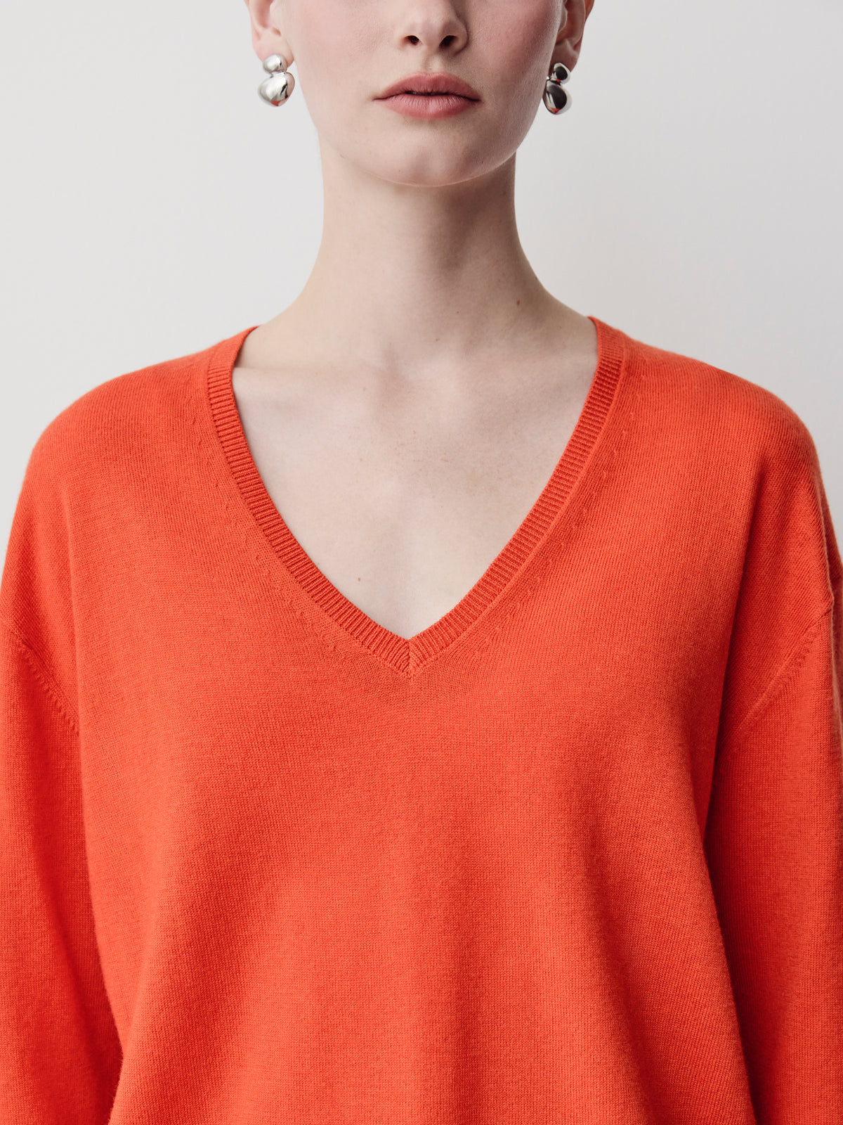 Long-Sleeve V-Neck Oversized Merino Sweater