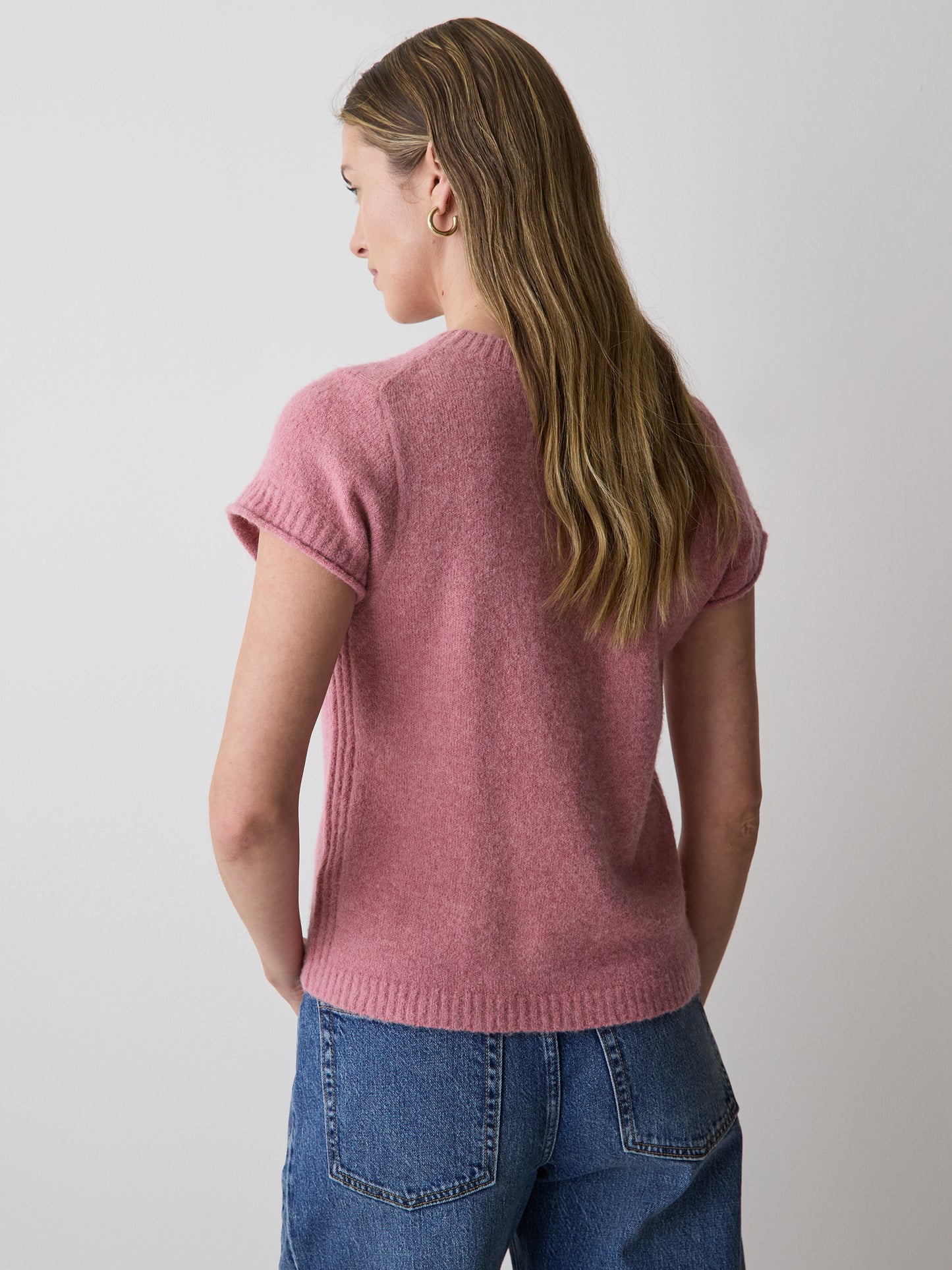 Wool-Blend Cap-Sleeve Crew-Neck Boxy Sweater