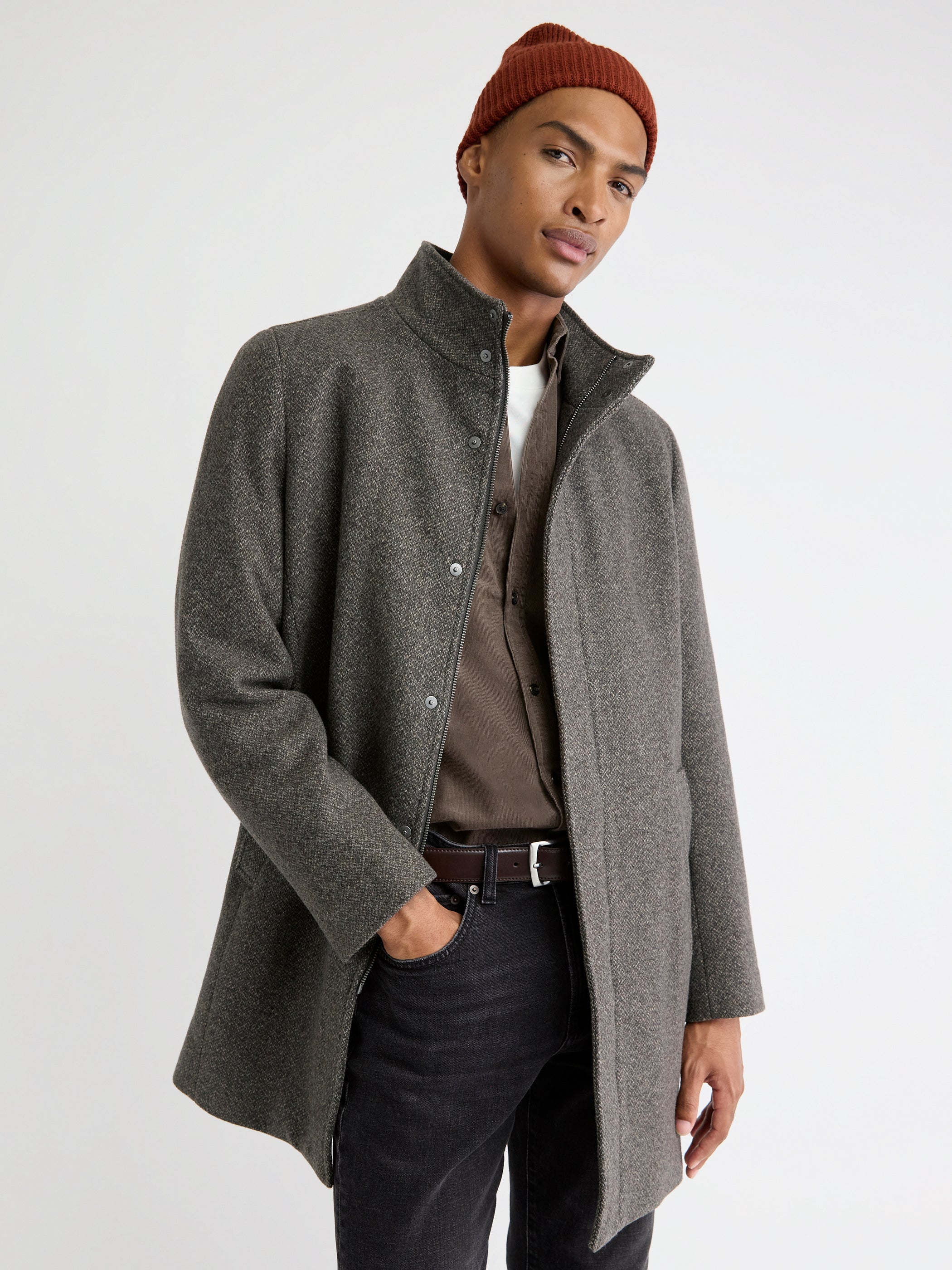 Classic Mock-Neck Heathered-Wool Coat with Dickey | RW&CO.