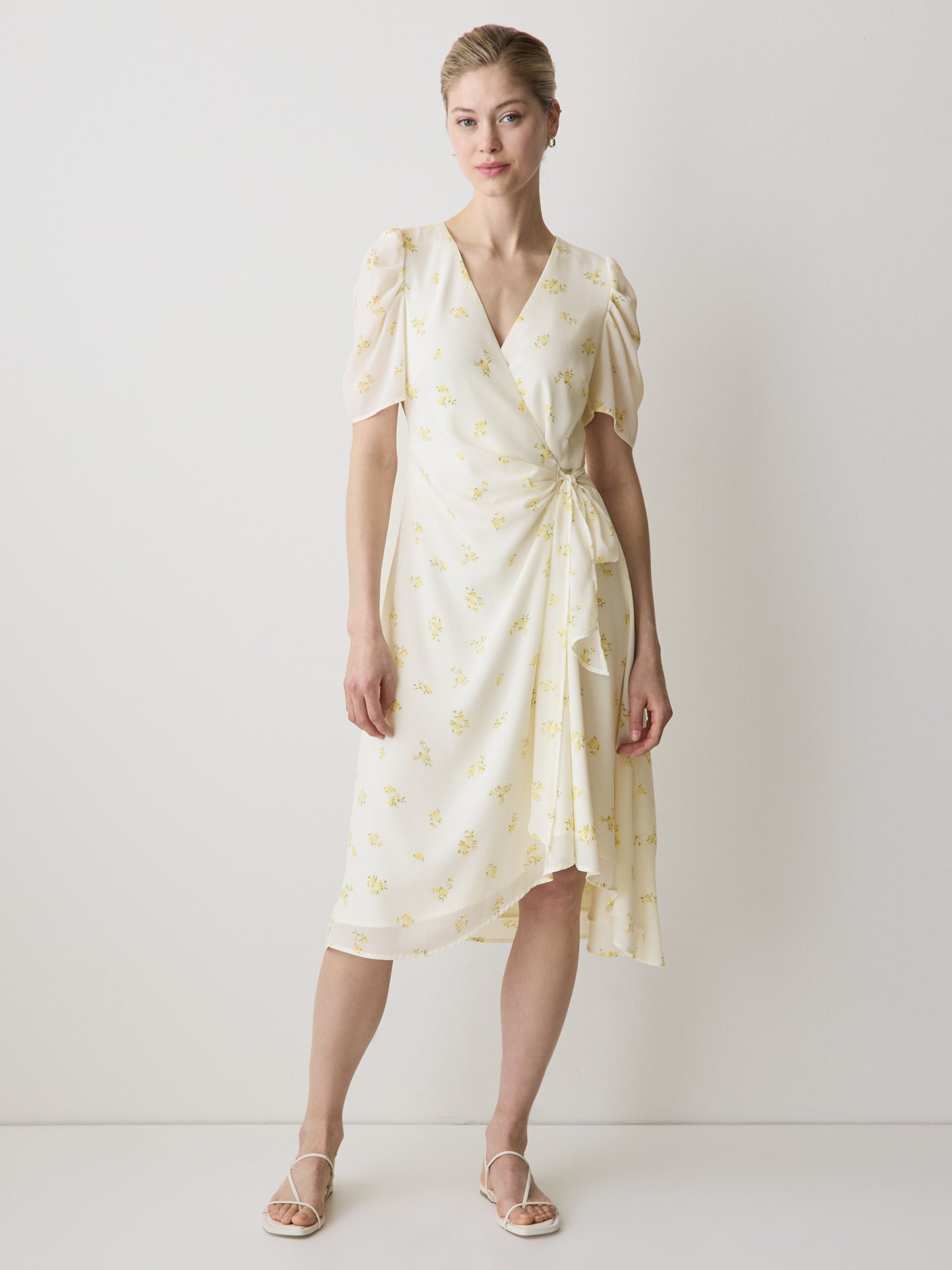 Woven Chiffon Midi Dress with Lace Trim