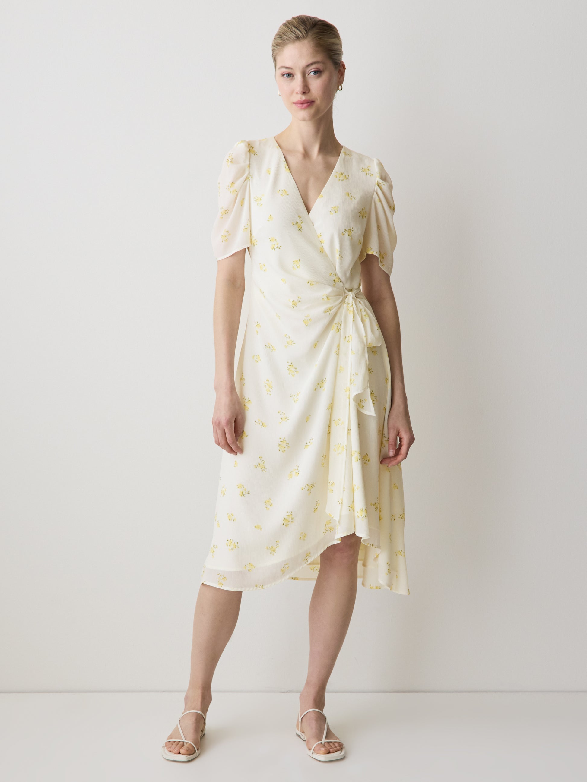 Woven Chiffon Midi Dress with Lace Trim