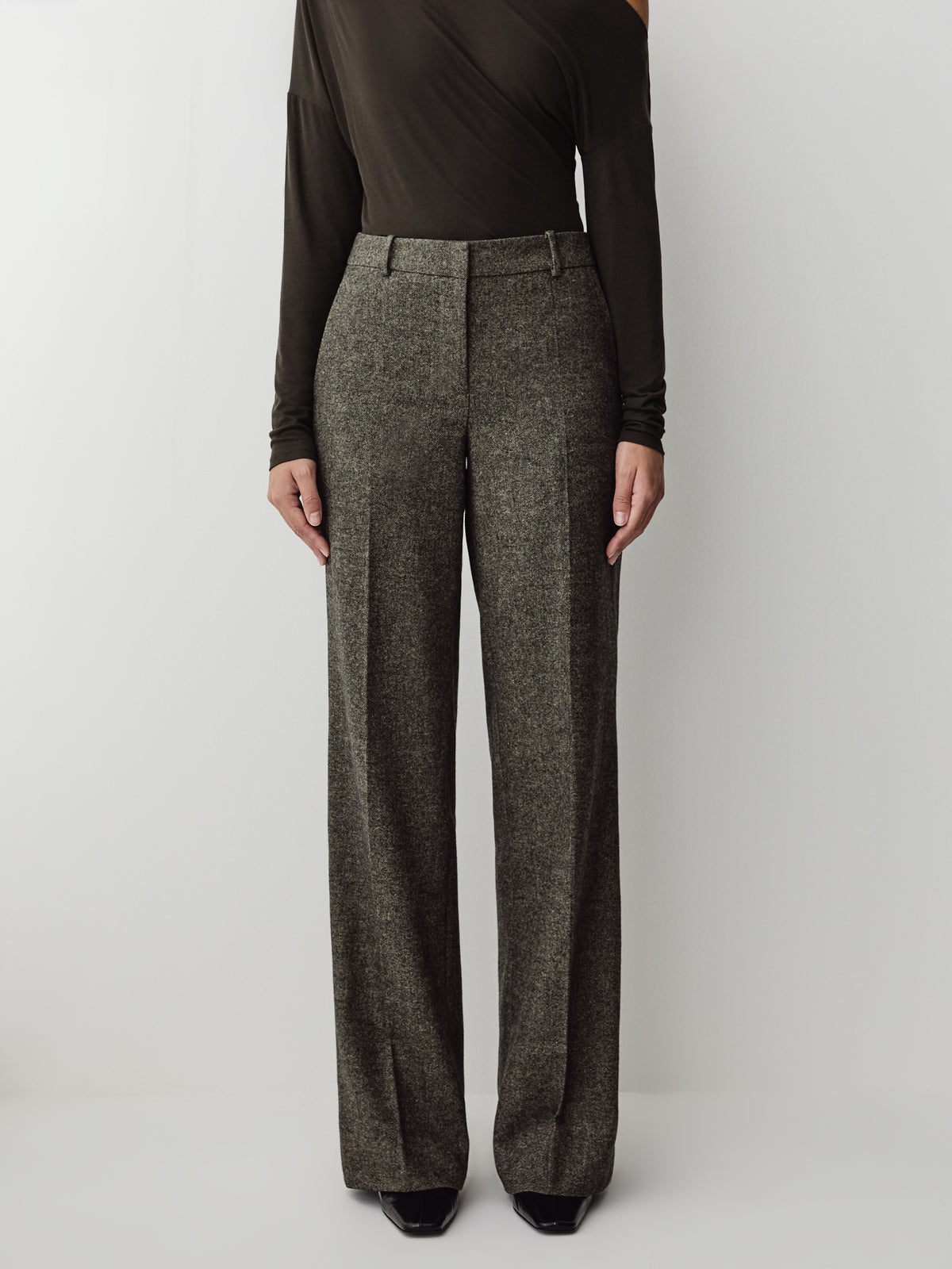 Wide Leg Tweed Pants 32" Wool Blend