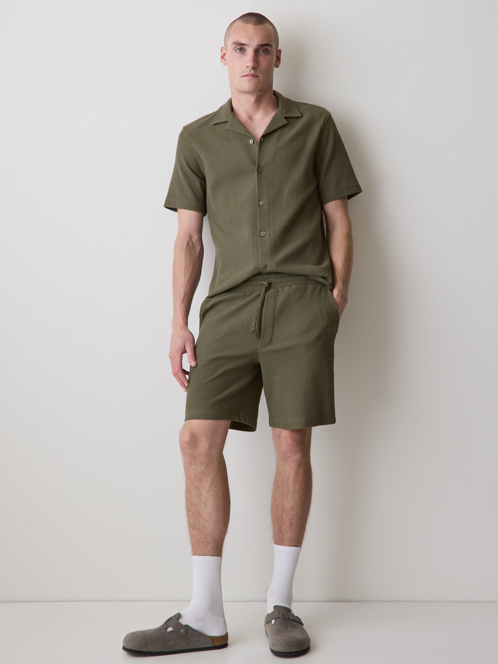 Mens Knit Textured Cotton Blend Shorts