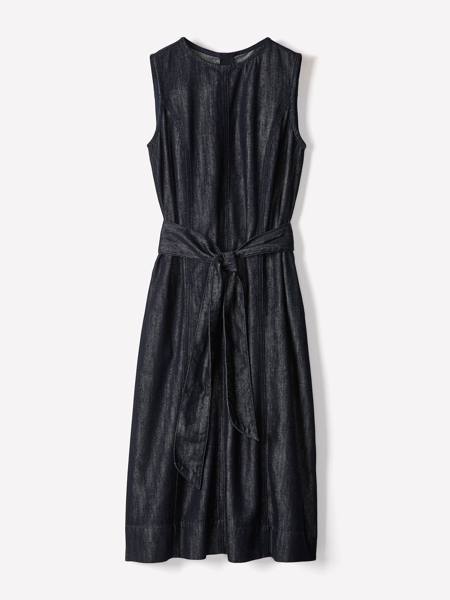 Sleeveless Belted Midi Denim Dress