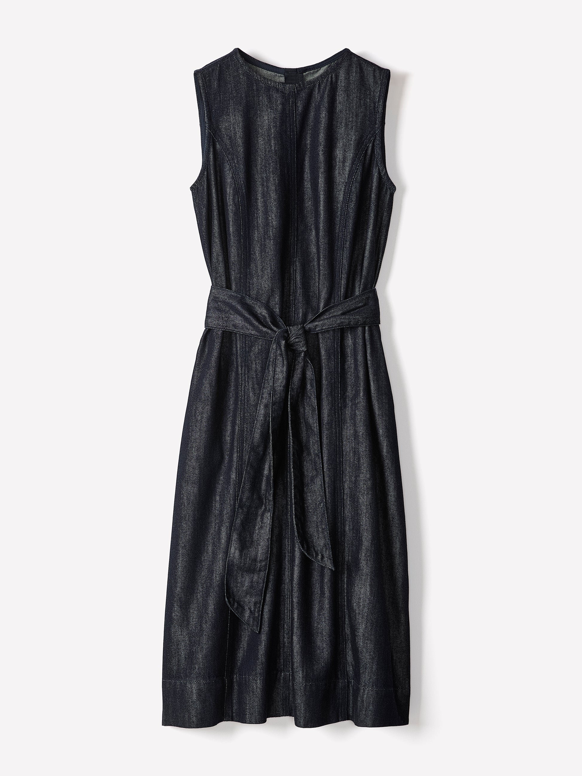 Sleeveless Belted Midi Denim Dress