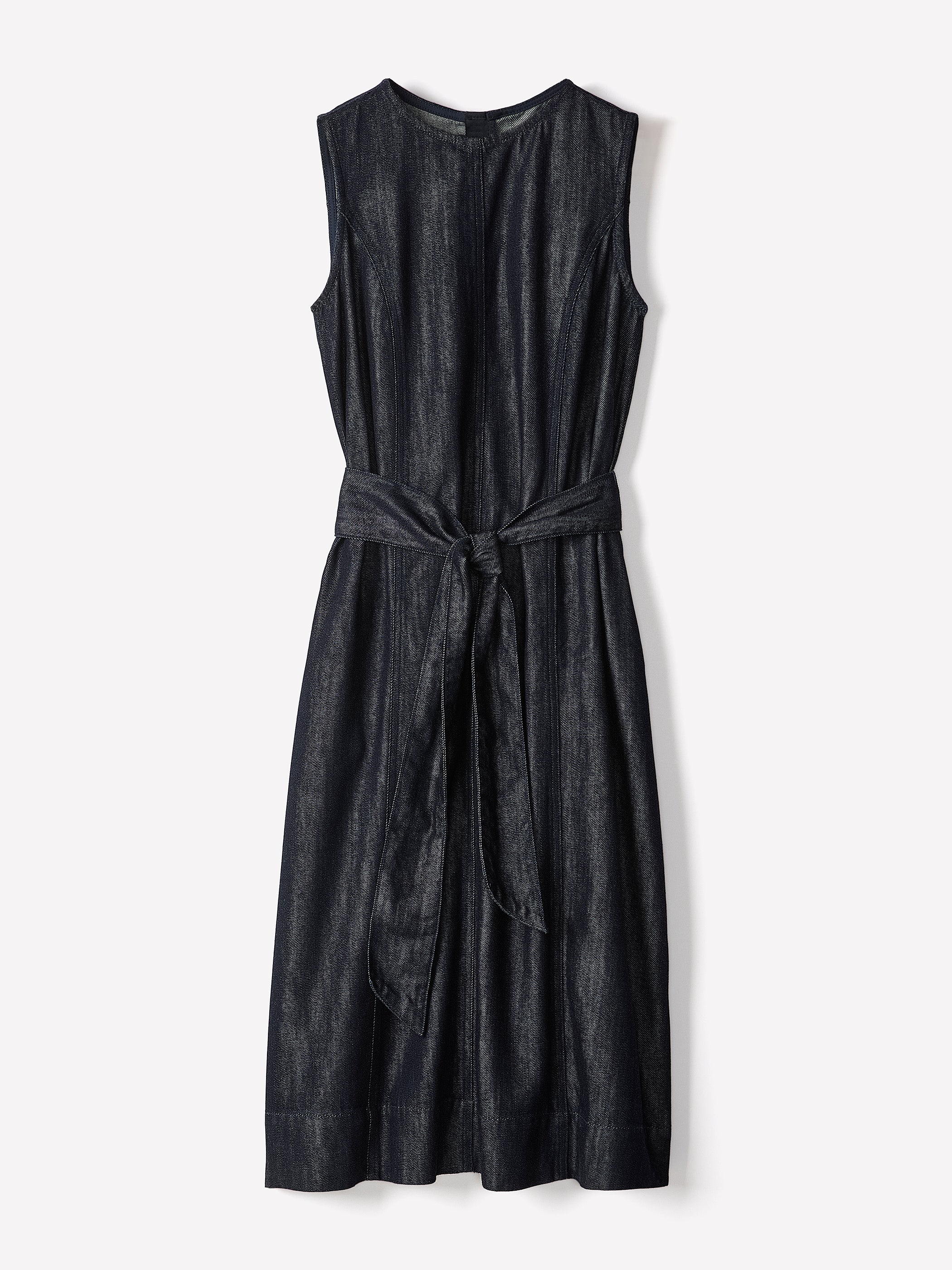 Sleeveless Belted Midi Denim Dress